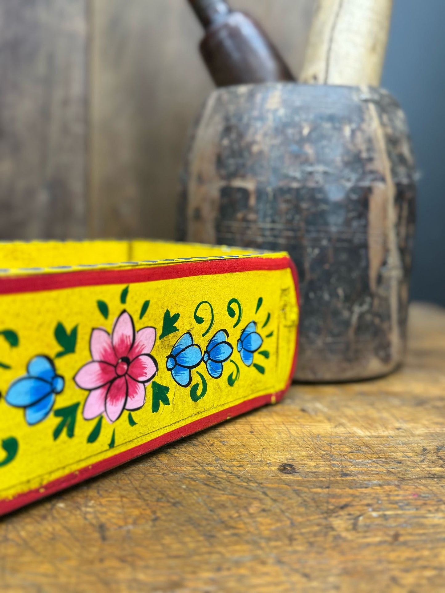 Yellow Wooden Painted Brick Mould / Decorative Herb Planter / Storage Box Tray