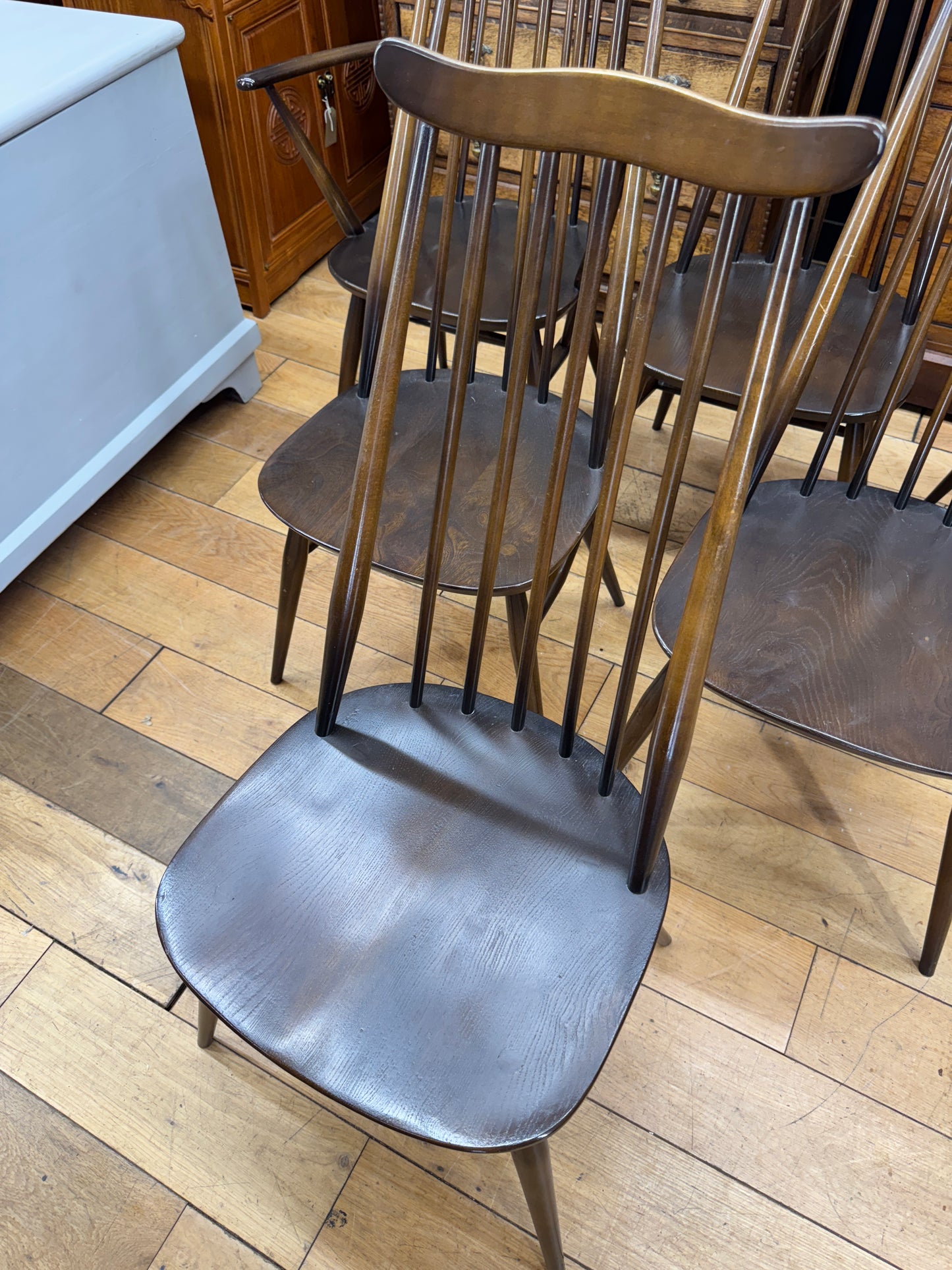 Set of 6 Vintage Ercol Goldsmith Dining Chairs / Retro kitchen Chairs Elm Beech