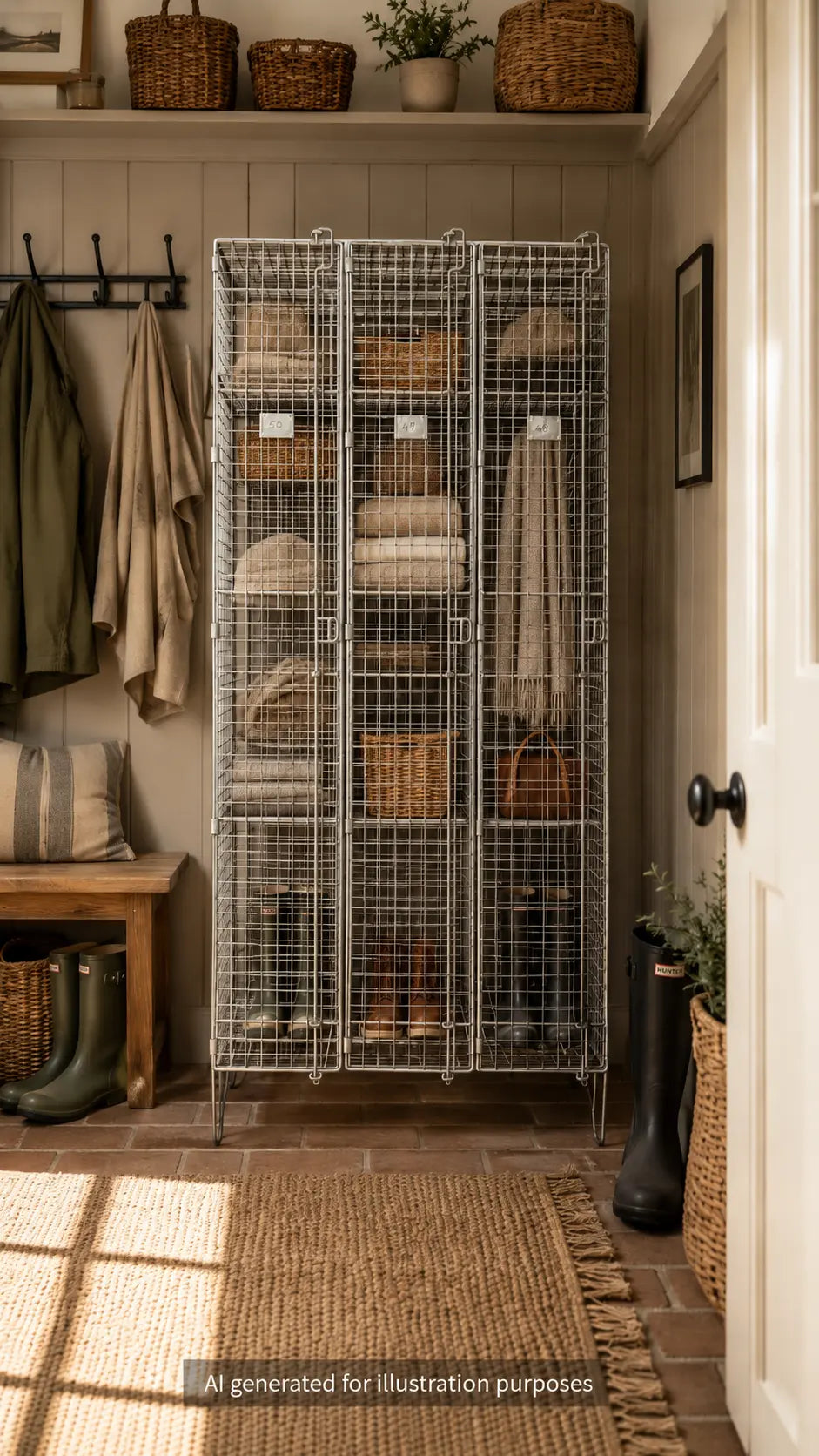 Industrial Vintage Wire Mesh Three Door Locker Storage Cabinet Cage Wardrobe RUSTIC WAREHOUSE NORFOLK