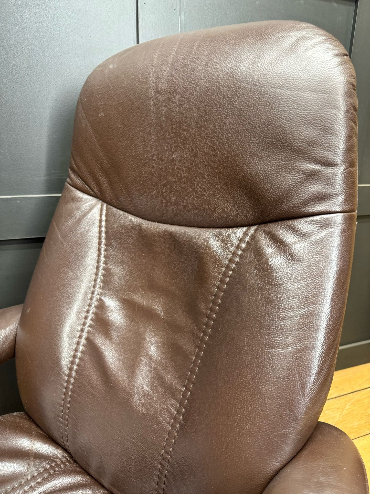 Preloved Ekornes Stressless Brown Leather Reclining Armchair Matching Footstool
