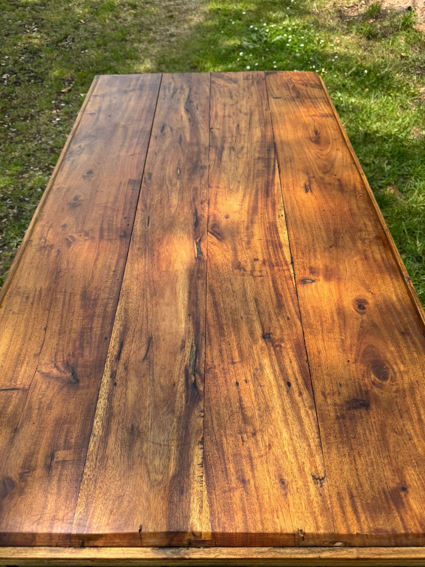 Vintage Boho Coffee Table / Green Low Table / Rustic Hardwood Side Table