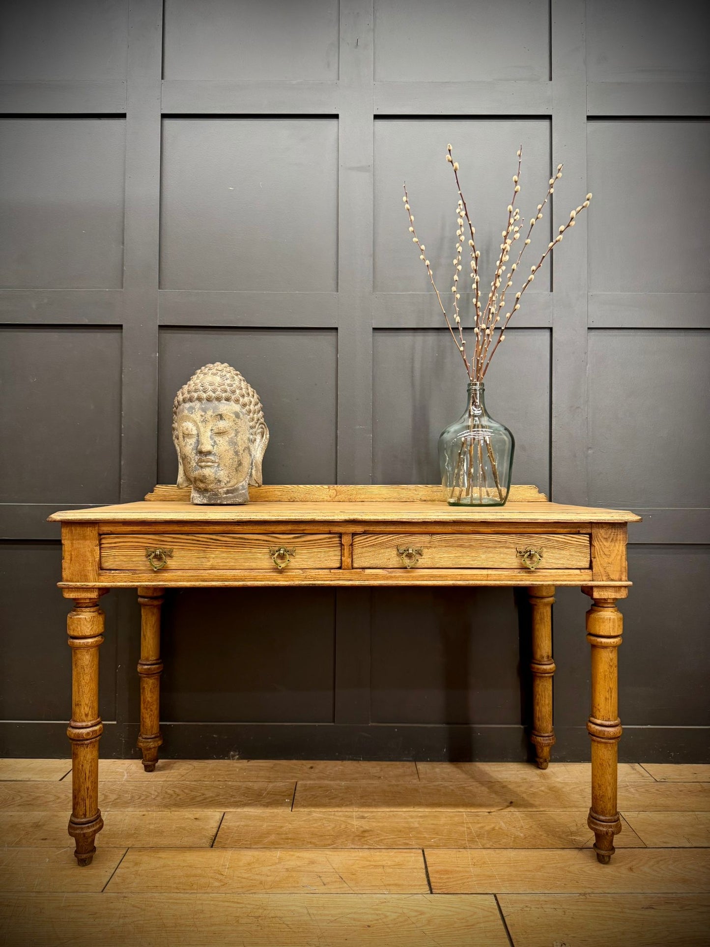 Antique Victorian Pitch Pine Console Hall Table Sink Stand/Washstand, 2-Drawers.