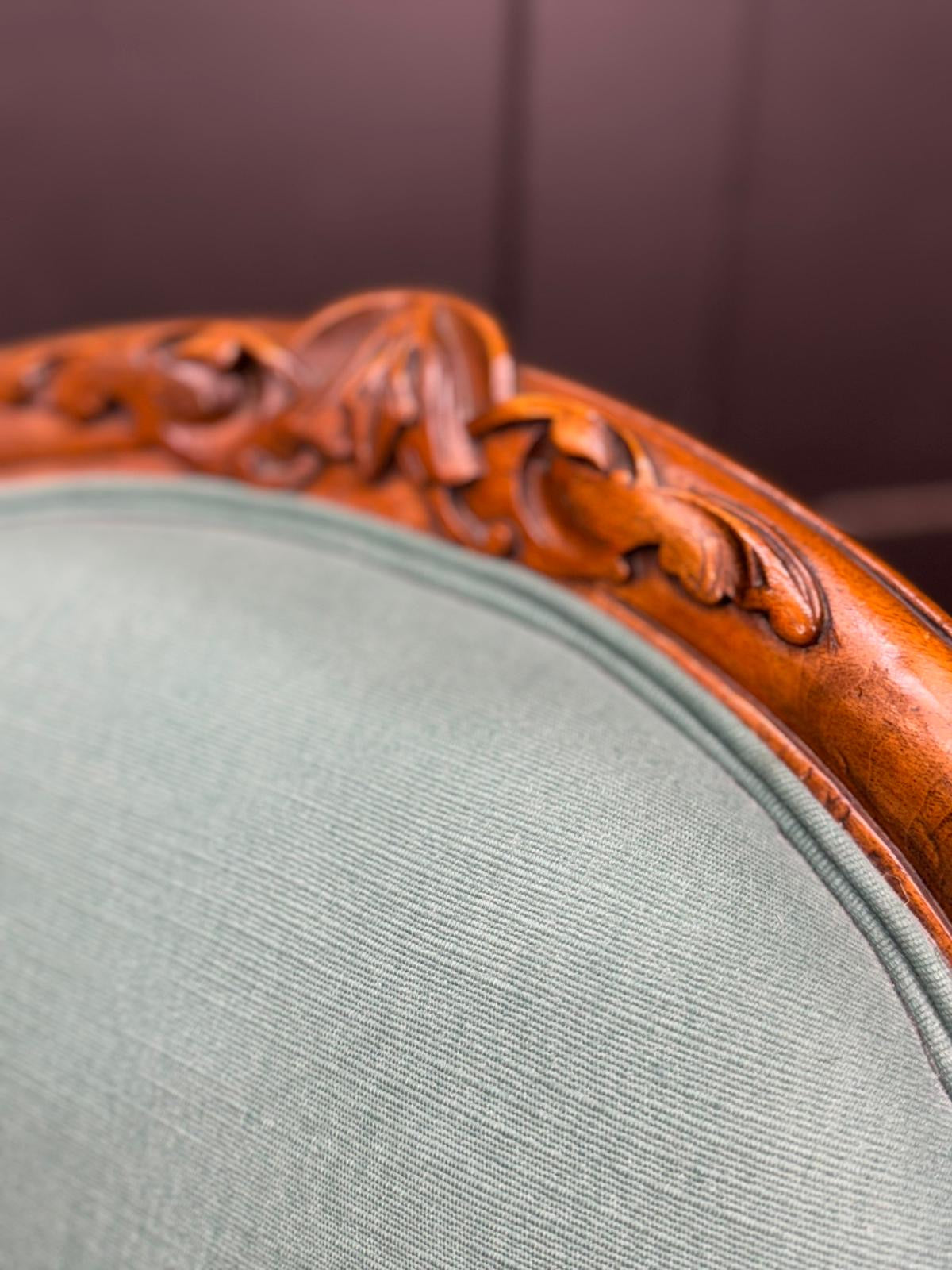 Victorian Walnut Nursing Chair in Green/Teal Upholstery / Bedroom Chair