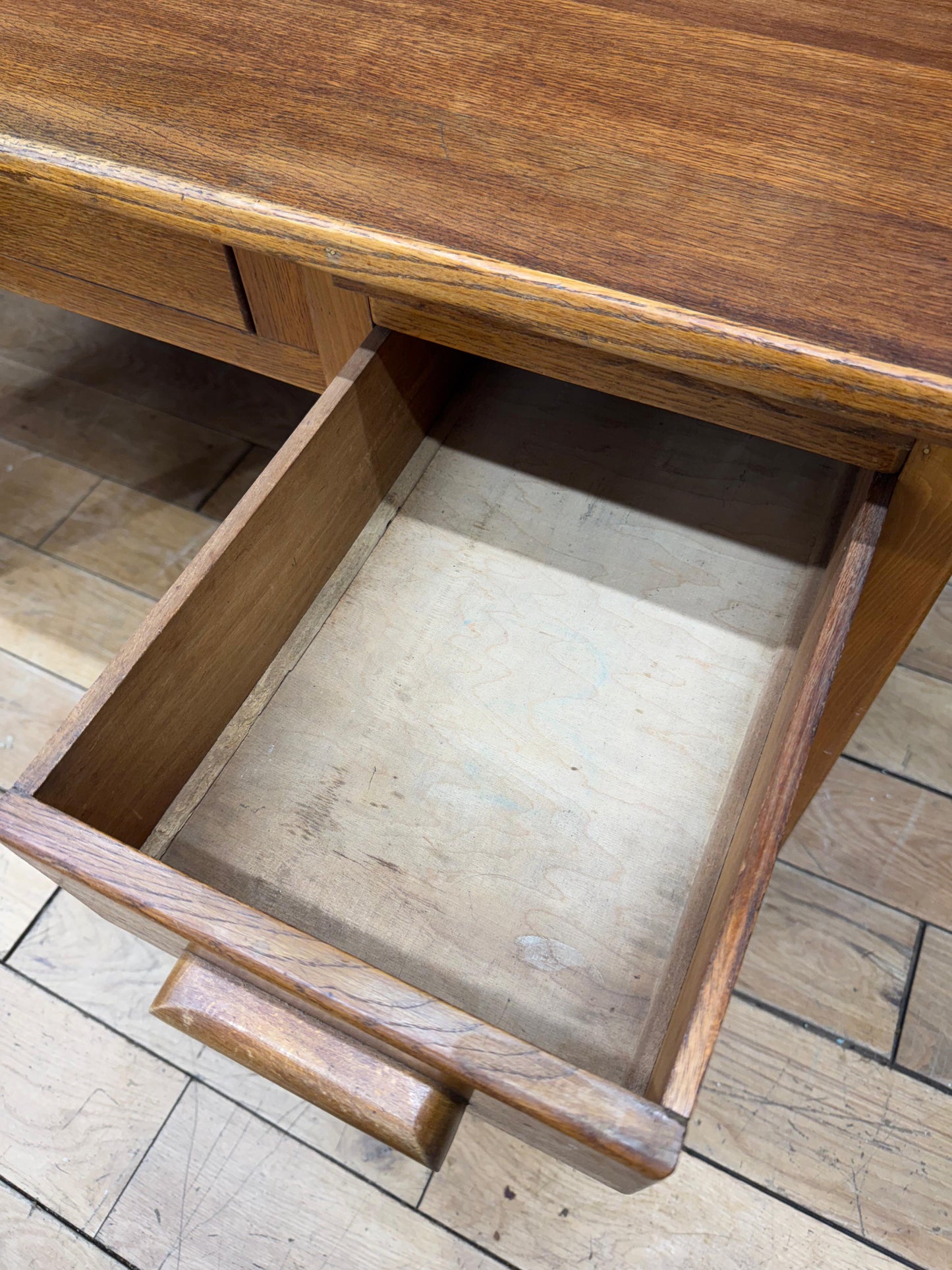 Vintage Oak Twin Pedestal Office Desk / Retro Office Furniture