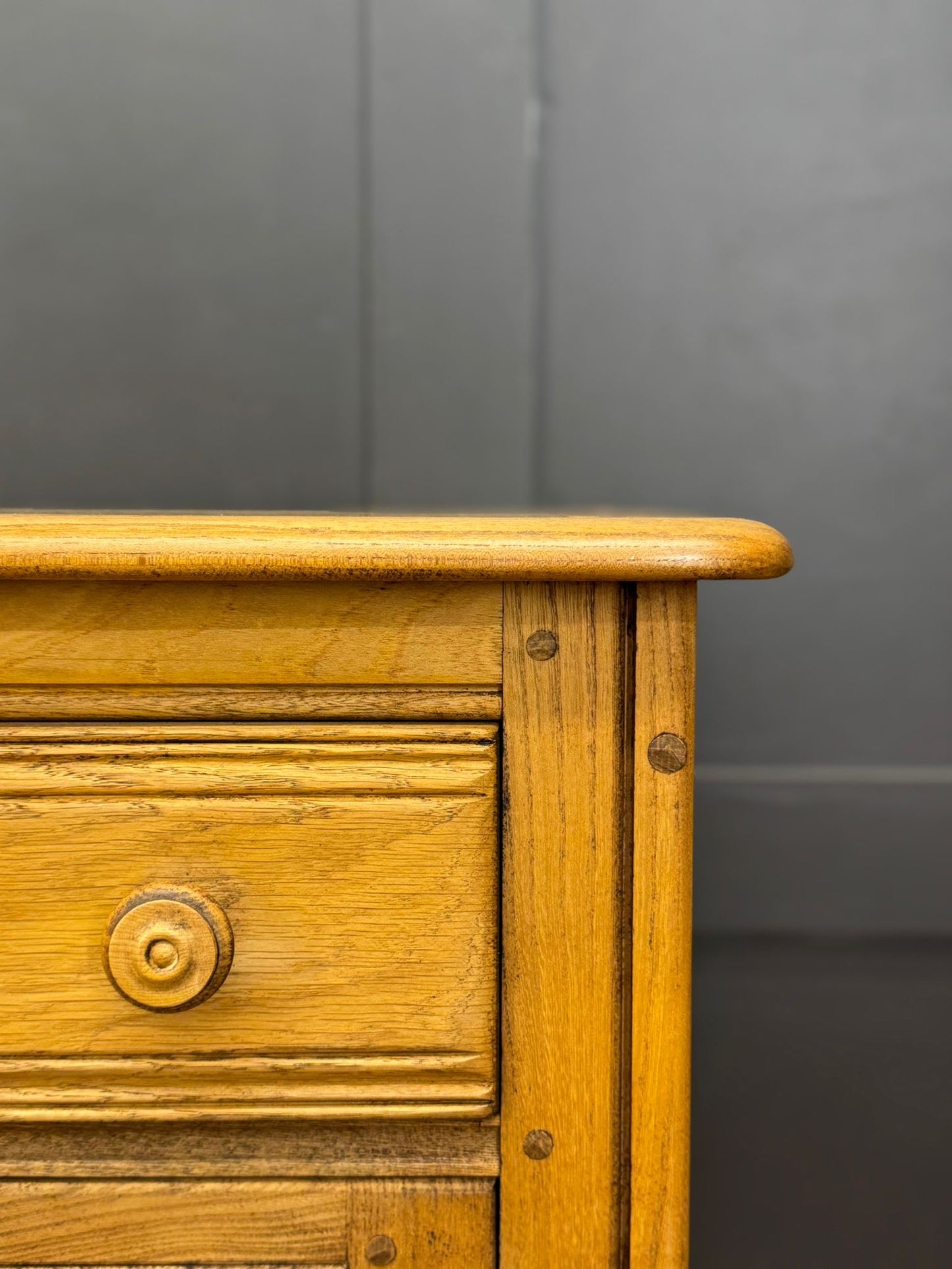 Vintage Ercol Elm Sideboard Cupboard with Drawers – Rustic Waxed Finish