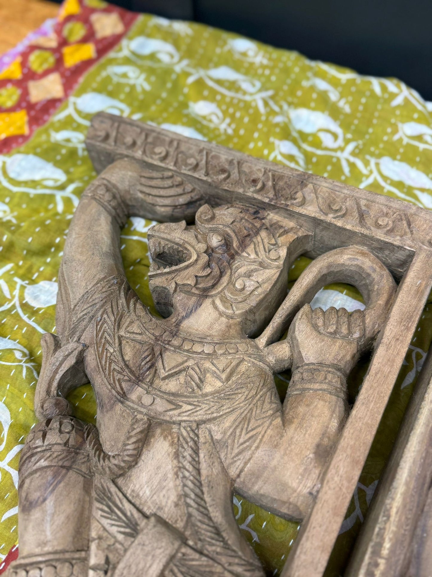 Indonesian Carved Hardwood Wall Brackets – Mythical Figures – 64cm Corbel Pair