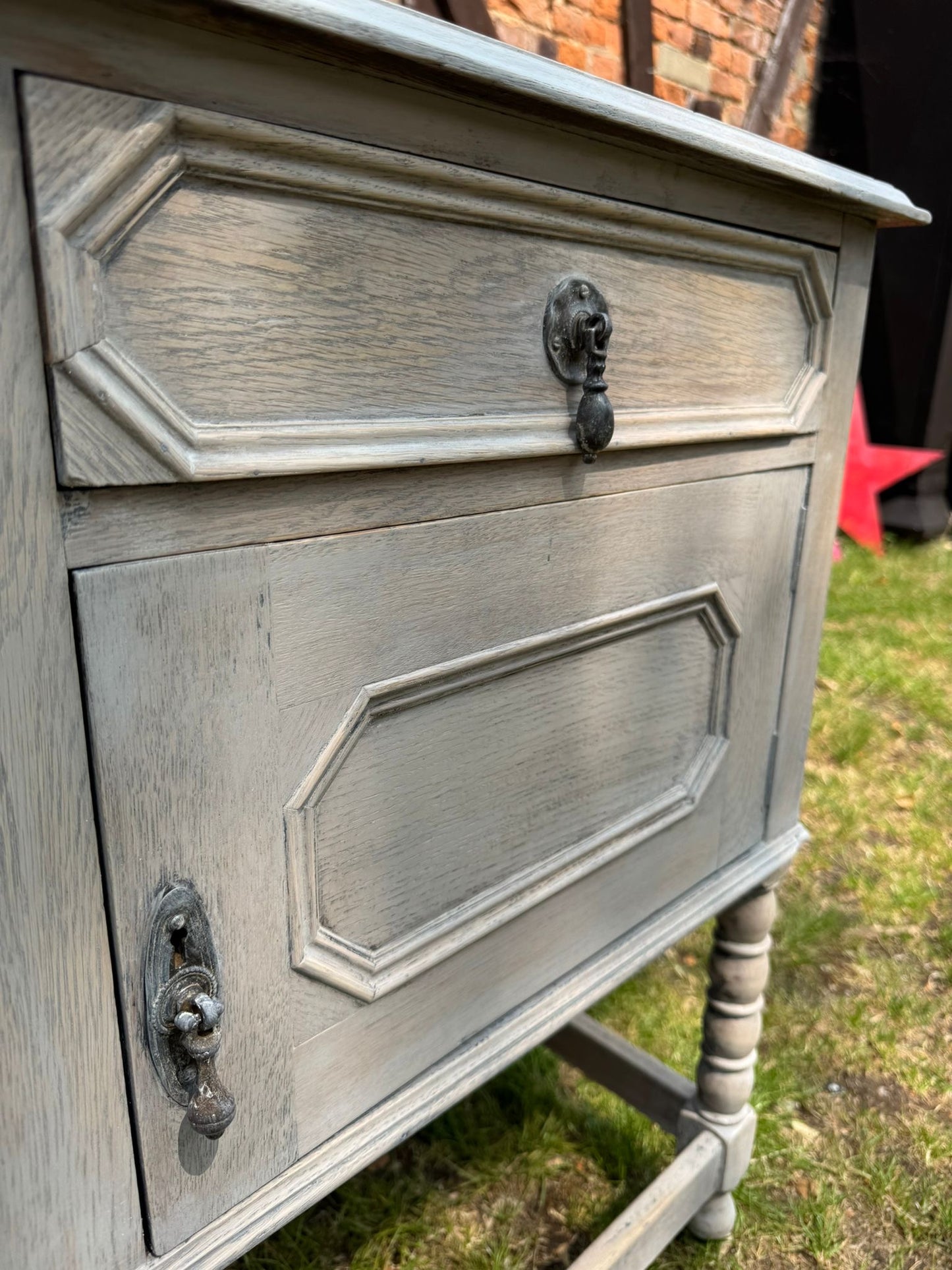 Antique Bleached Oak Cabinet – Drawers & Cupboard – Hall Table or Sink Unit