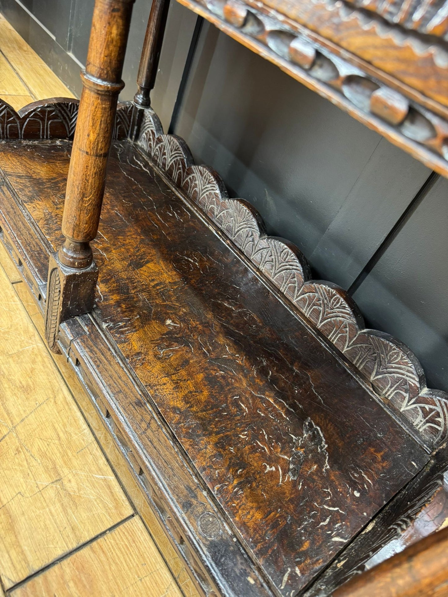 Antique 18th Century Carved Oak Lowboy Table Sideboard Console c.1700s