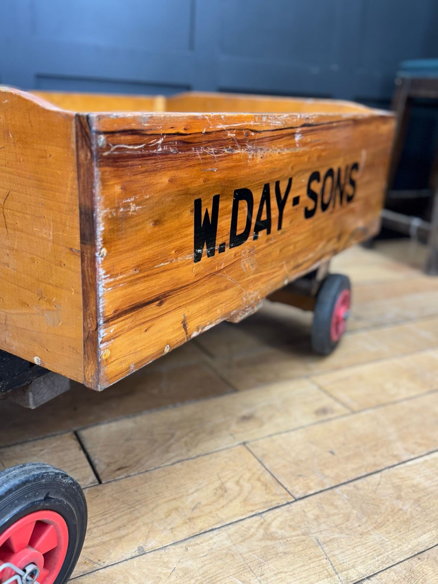 Vintage Pull Along Cart Trailer Wagon / W.Day & Sons / Log Carrier /Radio Flyer