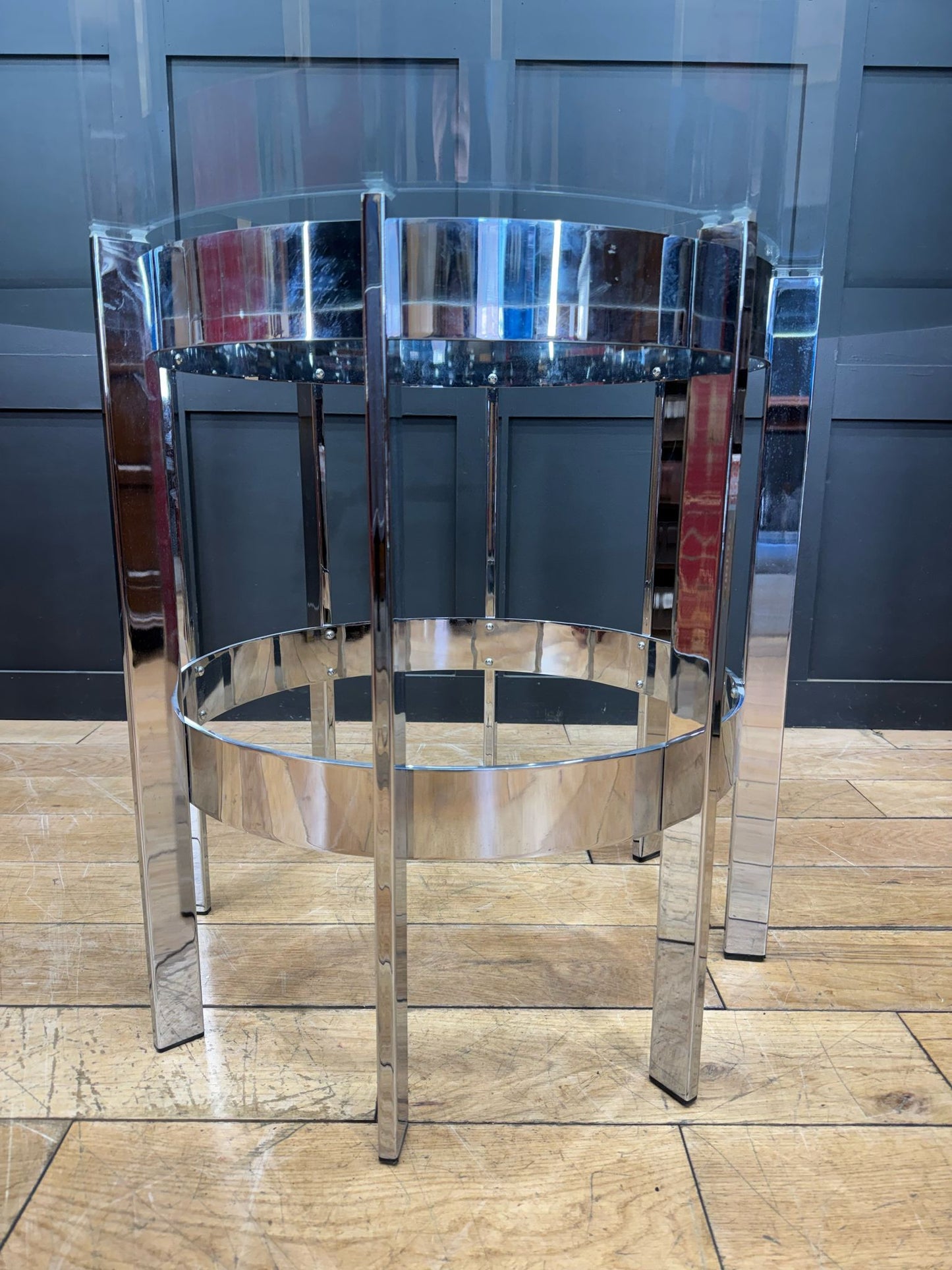 1970s Round Glass Top Chrome Dining Table By Richard Young Merrow Associates