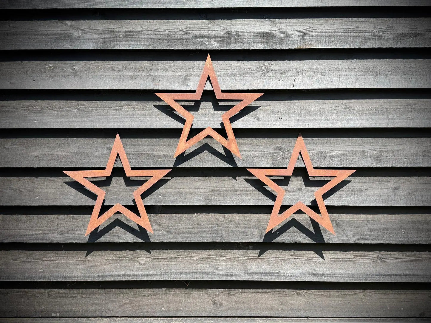 Set of 3 Rusty Metal Stars, Decorations For The Home And Garden. RUSTIC WAREHOUSE NORFOLK