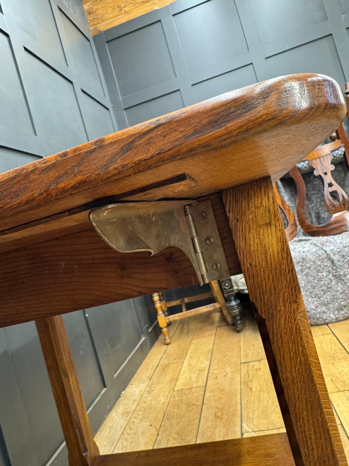 Antique Solid Oak Drop-Leaf Table with Shelf Ideal Kitchen Island or Work Table