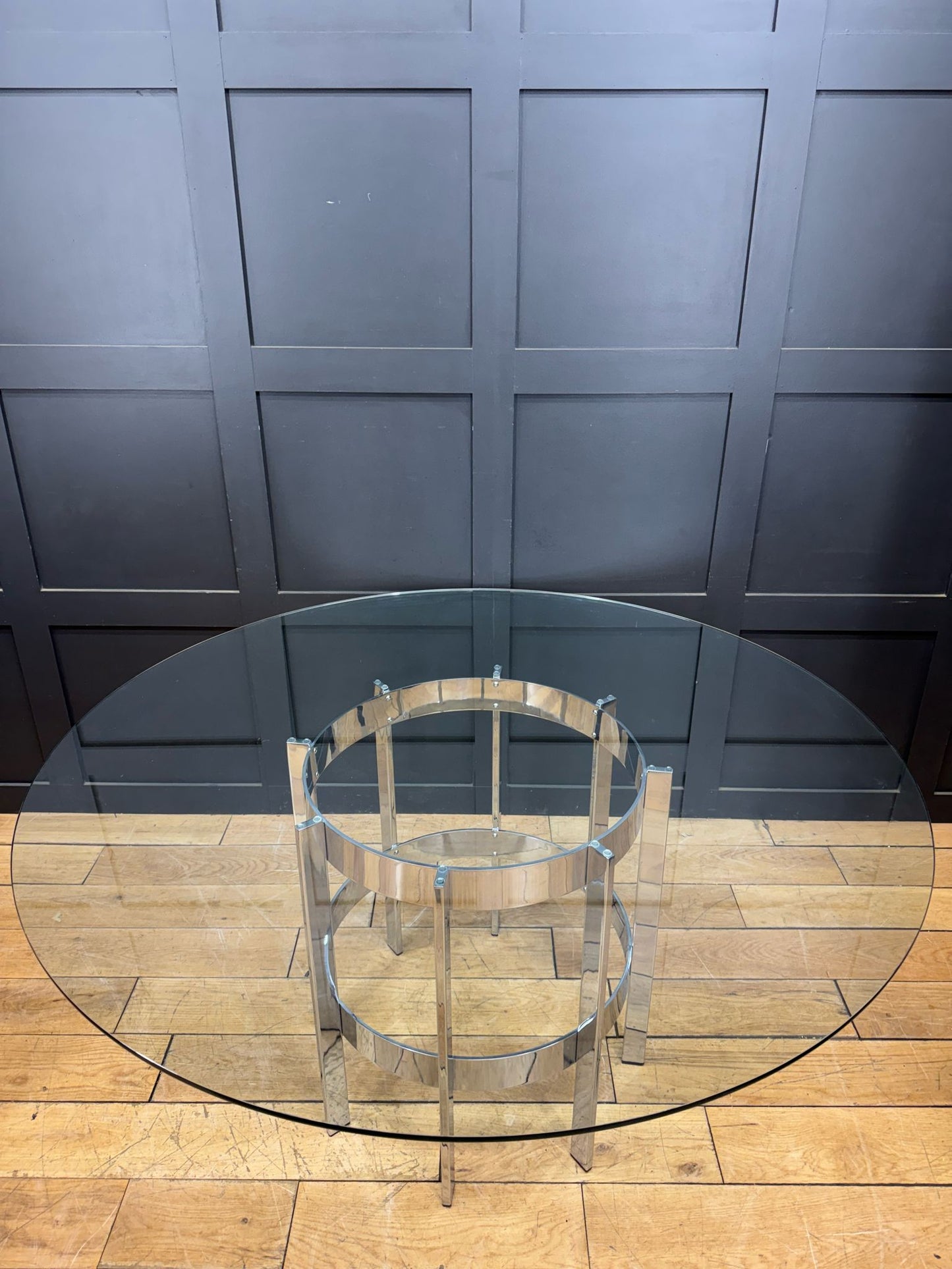 1970s Round Glass Top Chrome Dining Table By Richard Young Merrow Associates