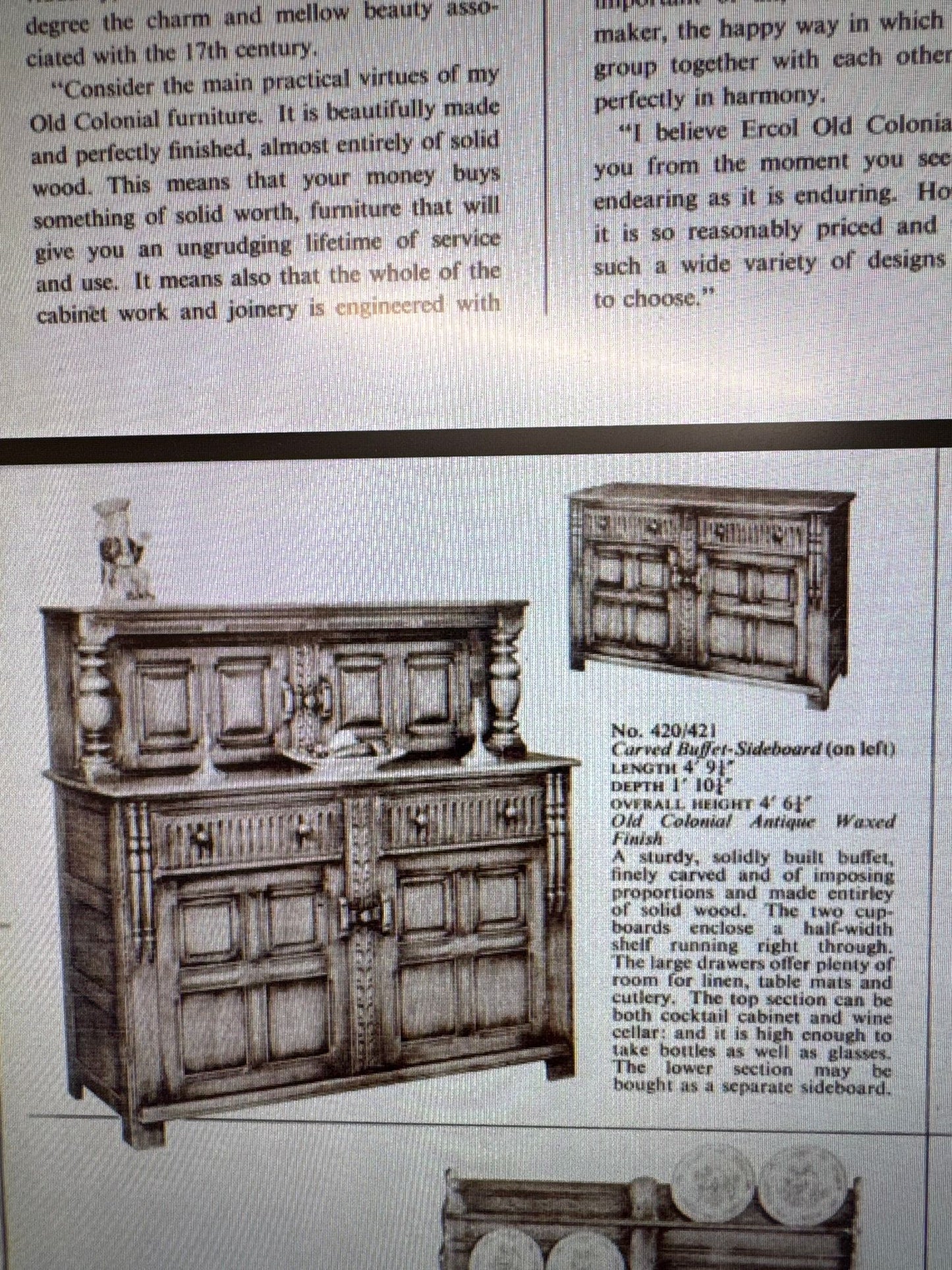 Ercol Old Colonial Large Sideboard – Oak, Carved Panel, Vintage Buffet Cupboard