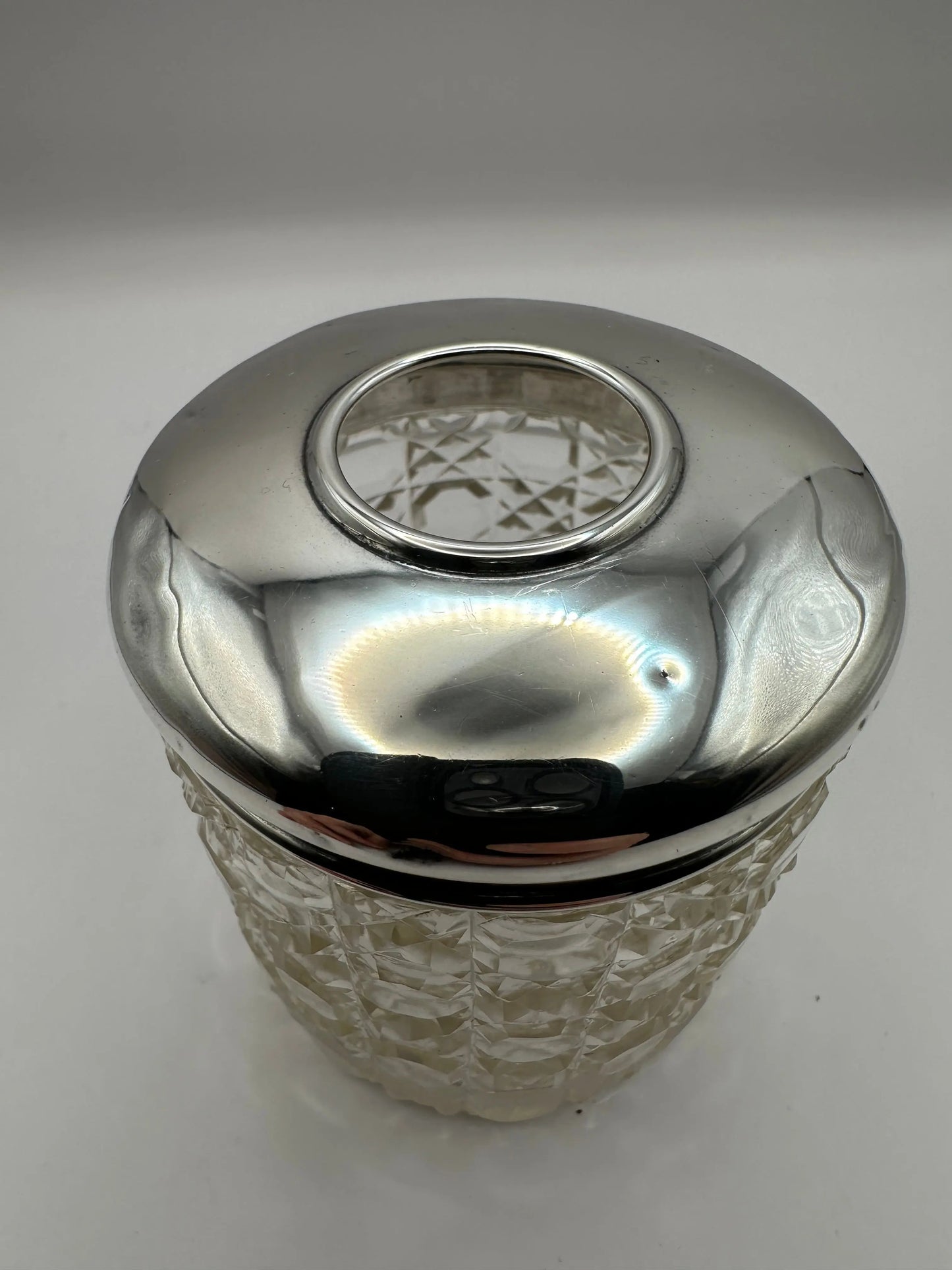 Antique Solid Sterling Silver Topped Cut Glass Pot / Dressing Table Pot RUSTIC WAREHOUSE NORFOLK