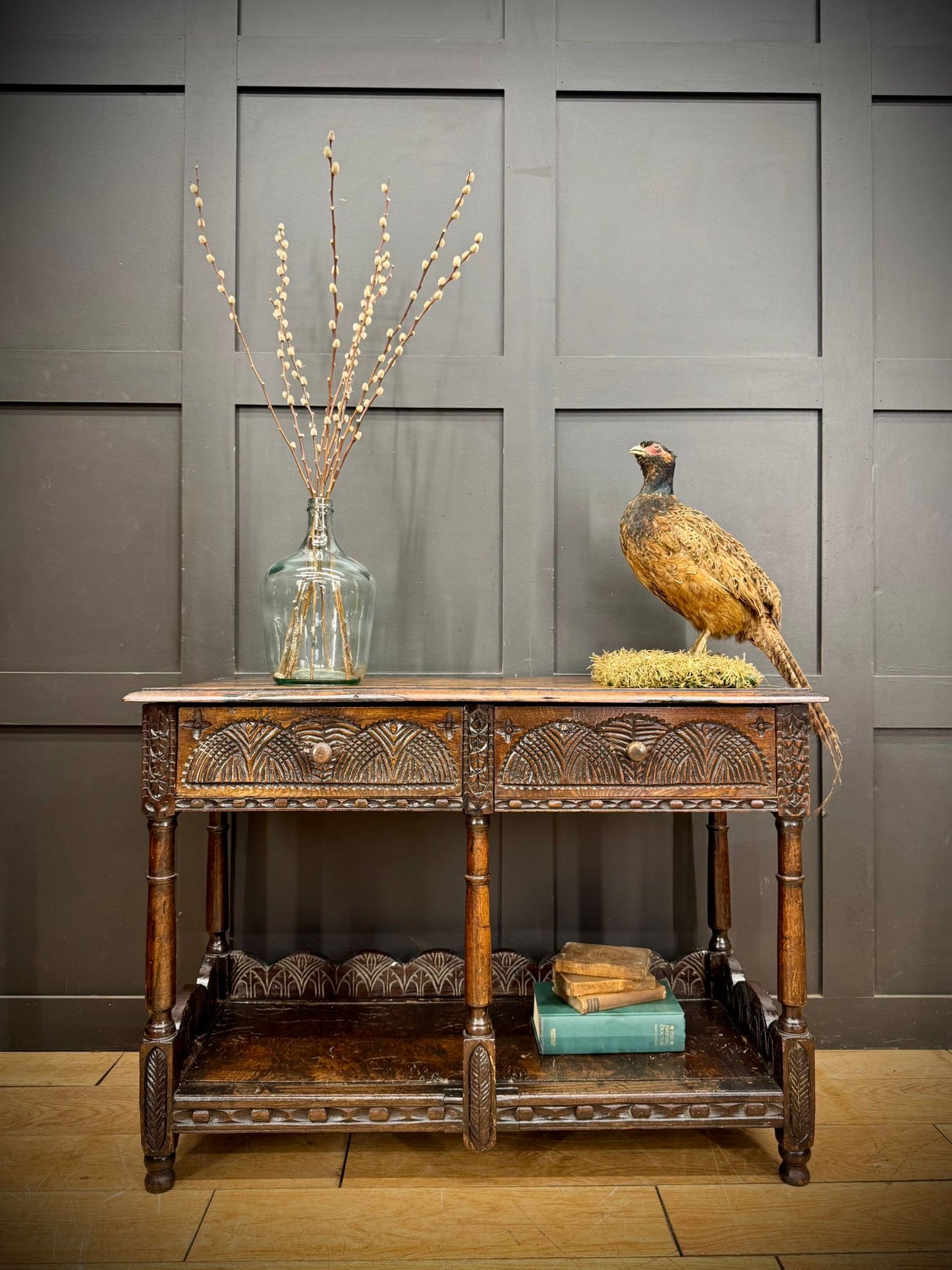 Antique 18th Century Carved Oak Lowboy Table Sideboard Console c.1700s