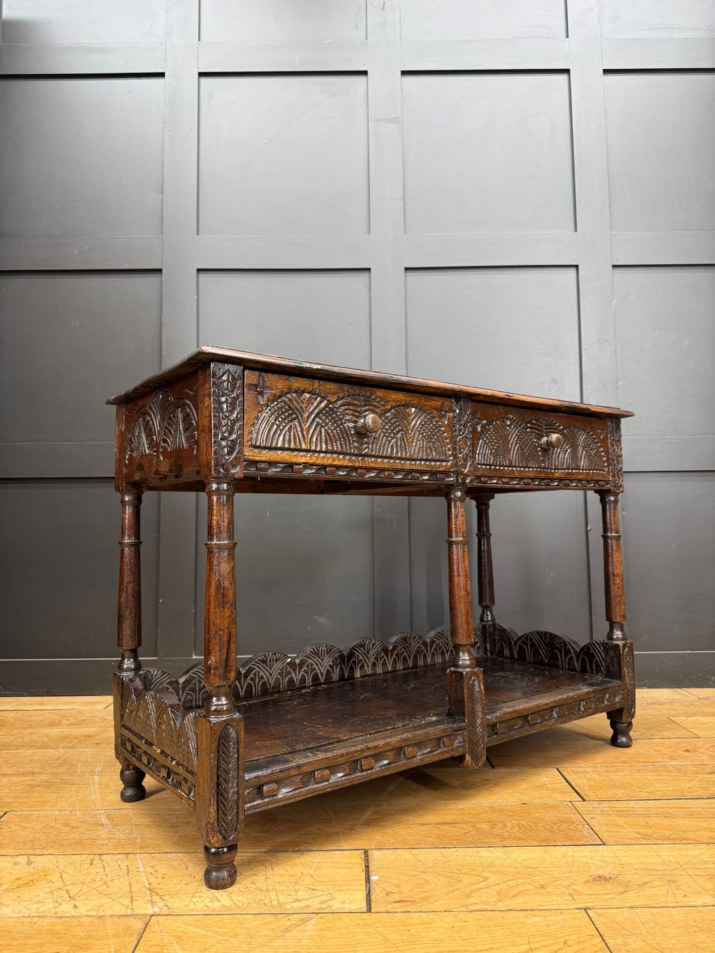 Antique 18th Century Carved Oak Lowboy Table Sideboard Console c.1700s