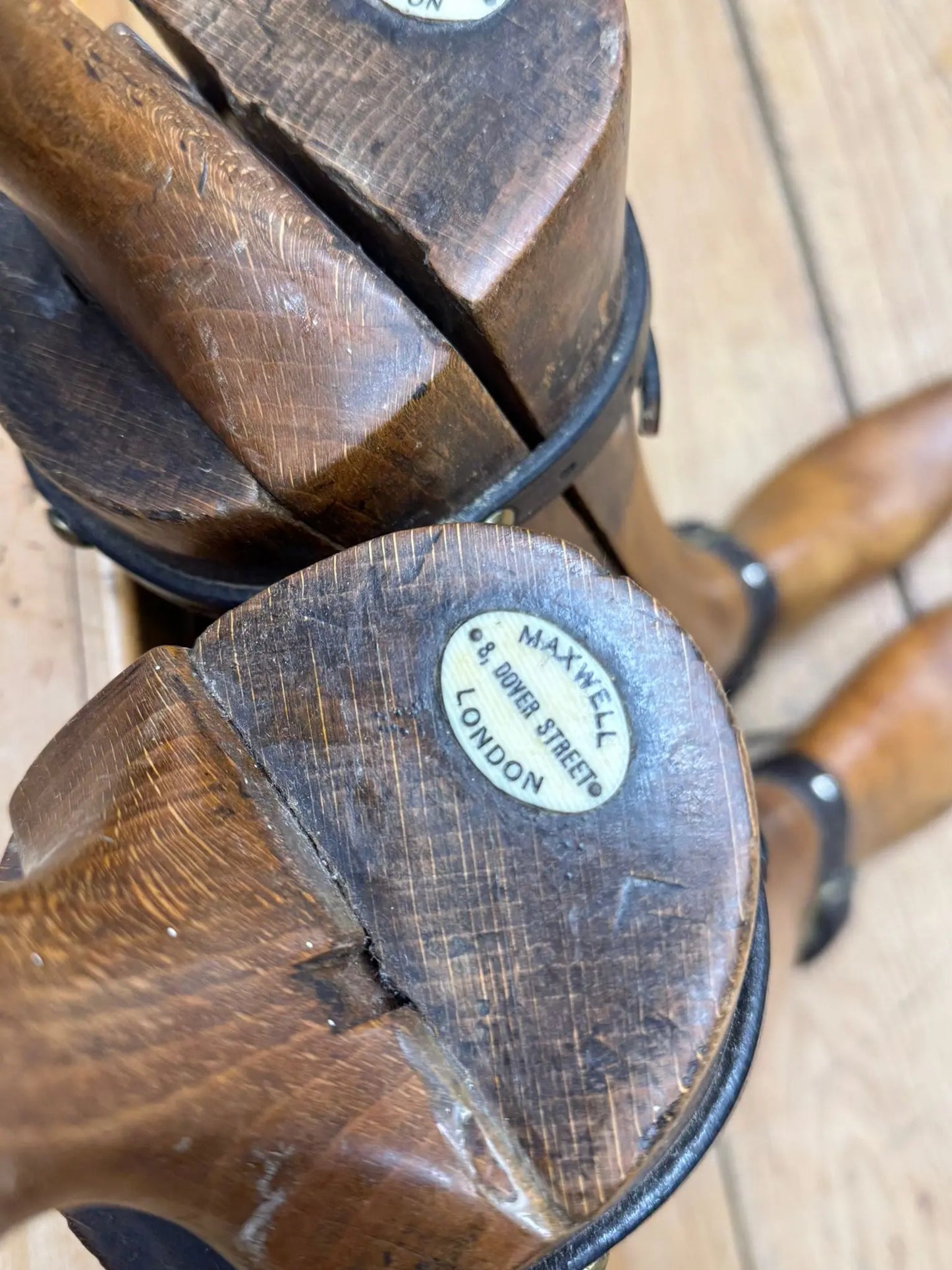 Antique English Beech Boot Trees Stretchers - Maxwell 8 Dover Street London RUSTIC WAREHOUSE NORFOLK