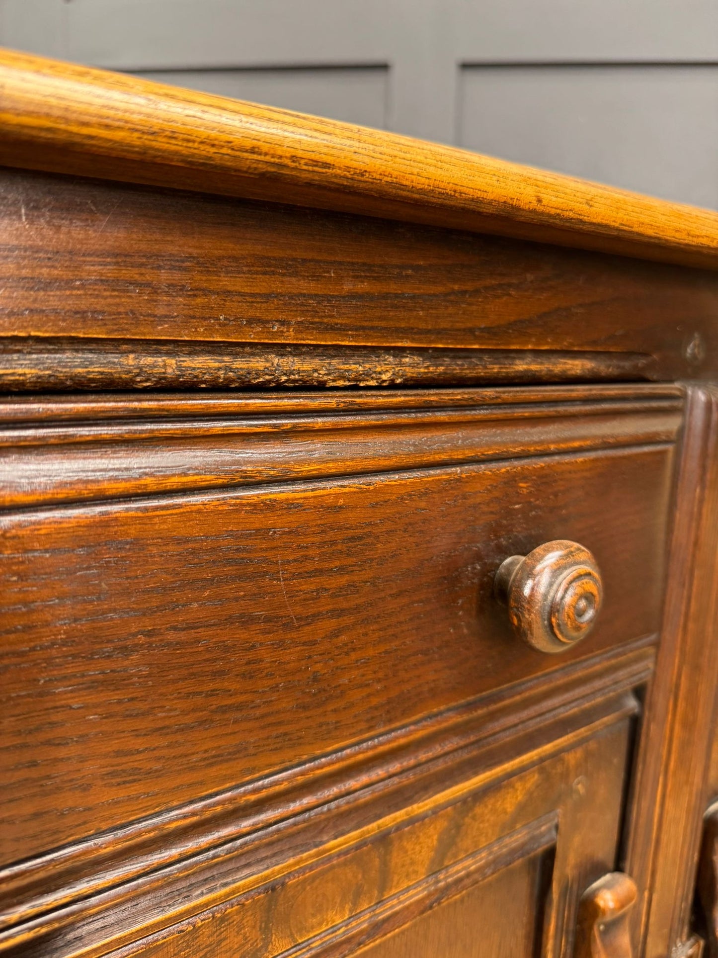 Ercol Elm Top Sideboard Cupboard Drawers Storage Vintage Retro Mid Century