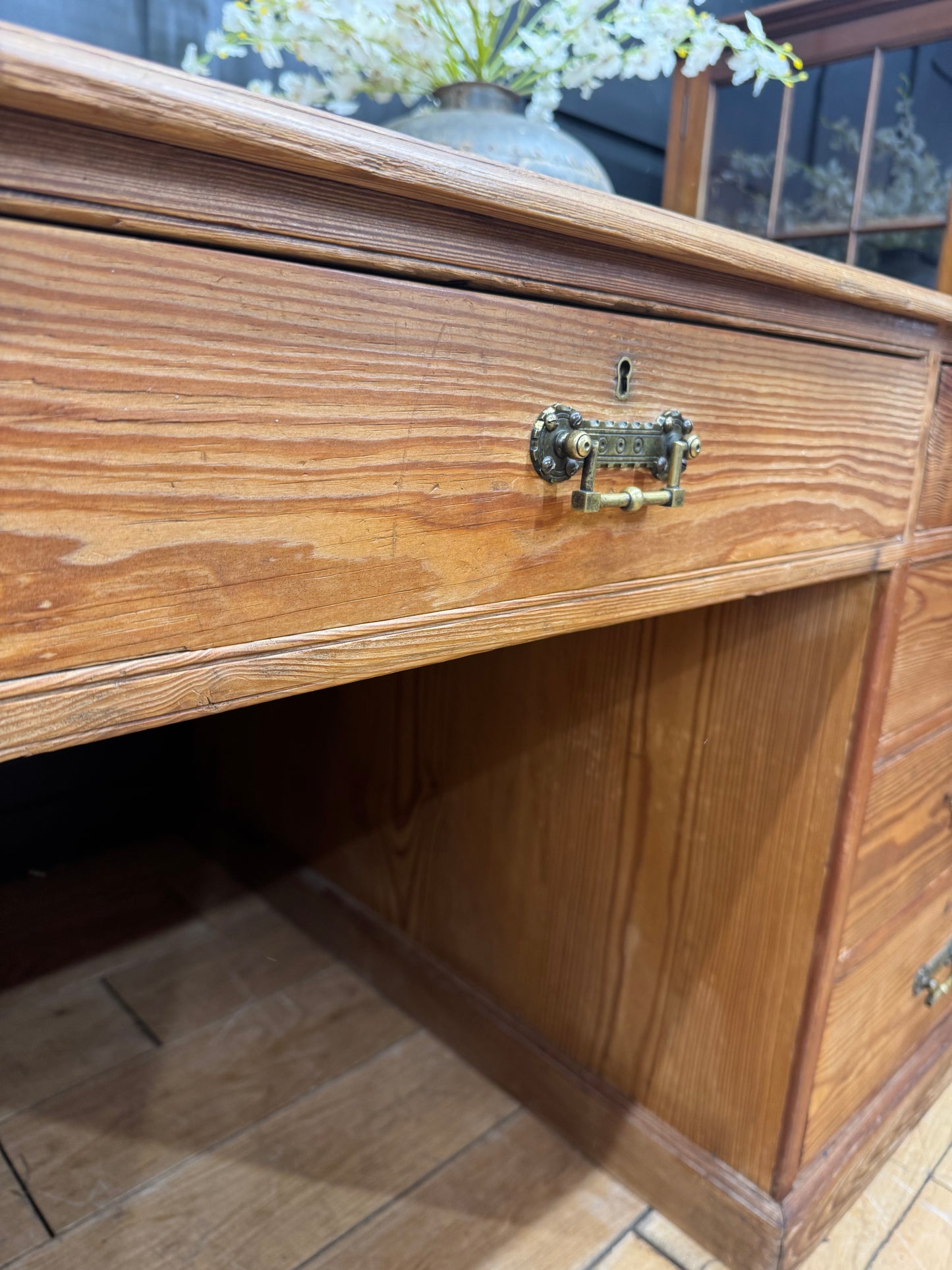 Antique Large Pitch Pine Partners Desk/ Writing Desk / Double Sided Desk / Table