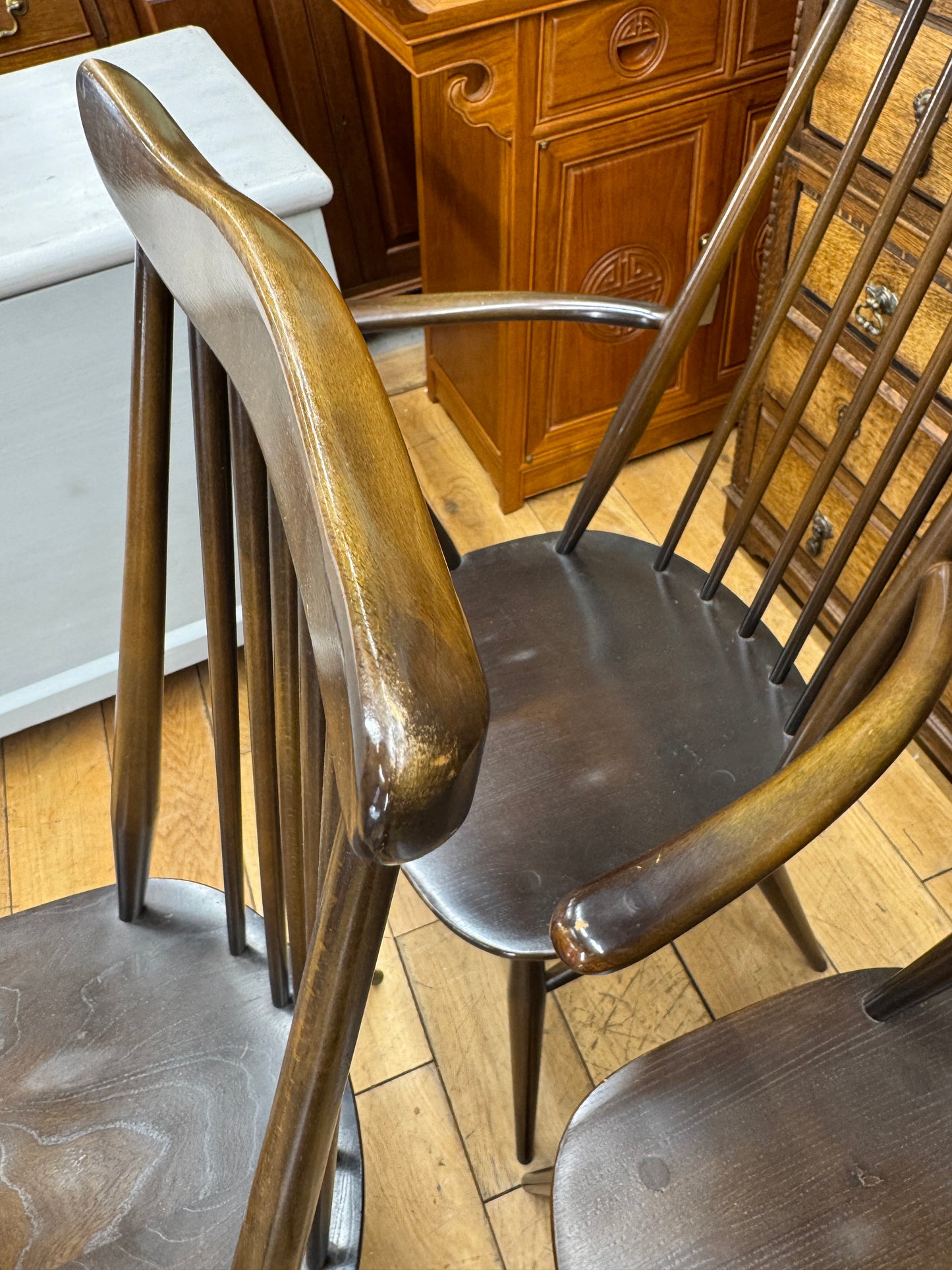 Set of 6 Vintage Ercol Goldsmith Dining Chairs / Retro kitchen Chairs Elm Beech