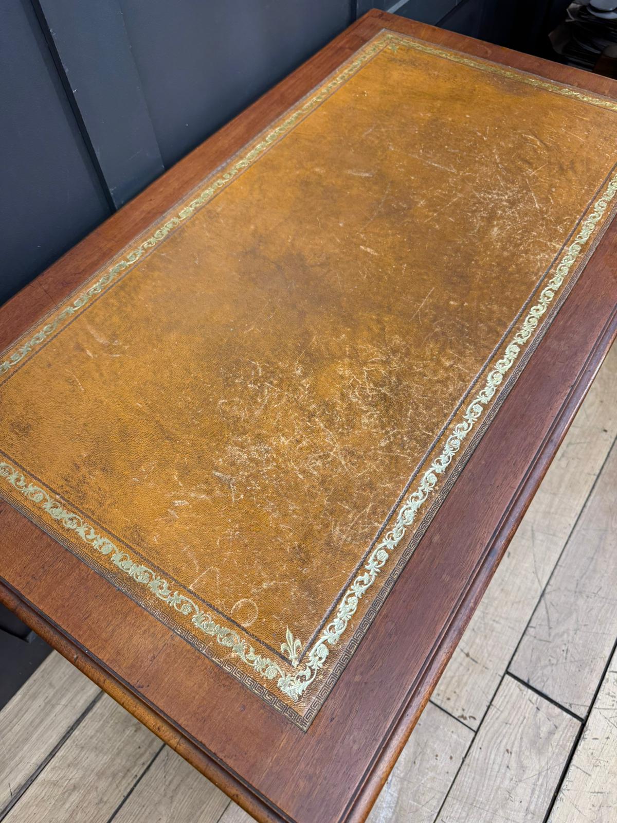 Vintage Walnut Pedestal Desk Leather Top – Antique Style Writing Table 9 Drawers