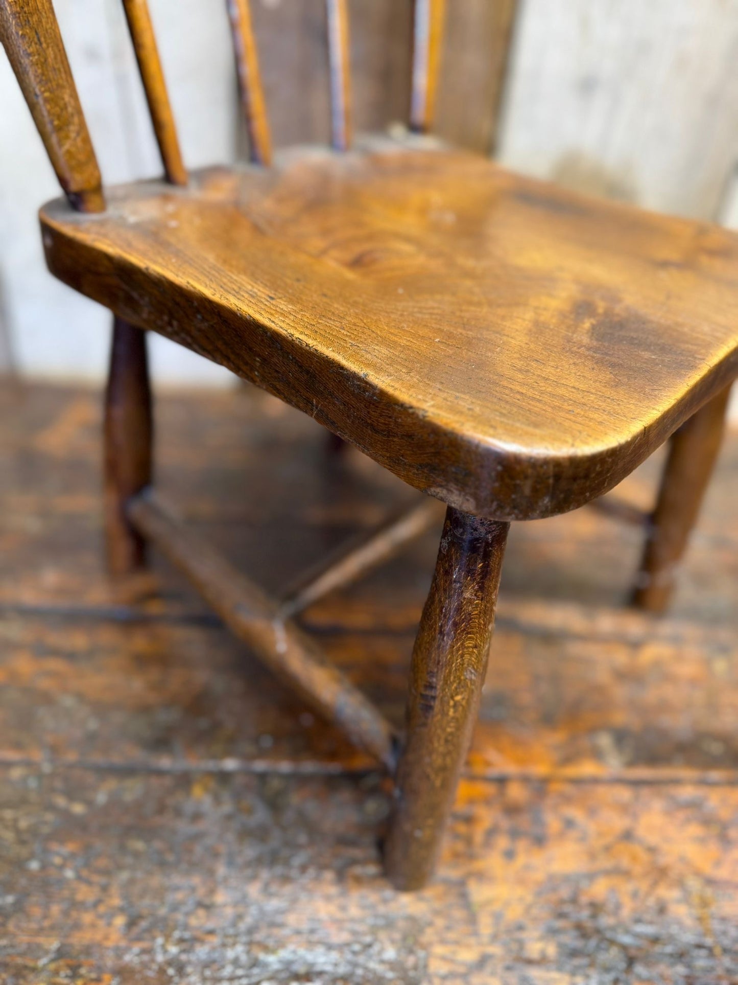 Antique Child’s Chair with Elm Seat – Nursery Book Display Plant Stand Chair C