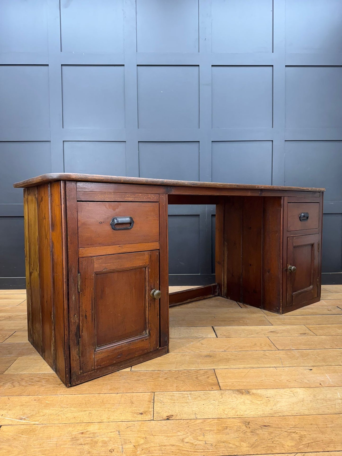 Antique Elm Clerks Desk – Rustic Pine Work Bench / Craft Table / Office Desk