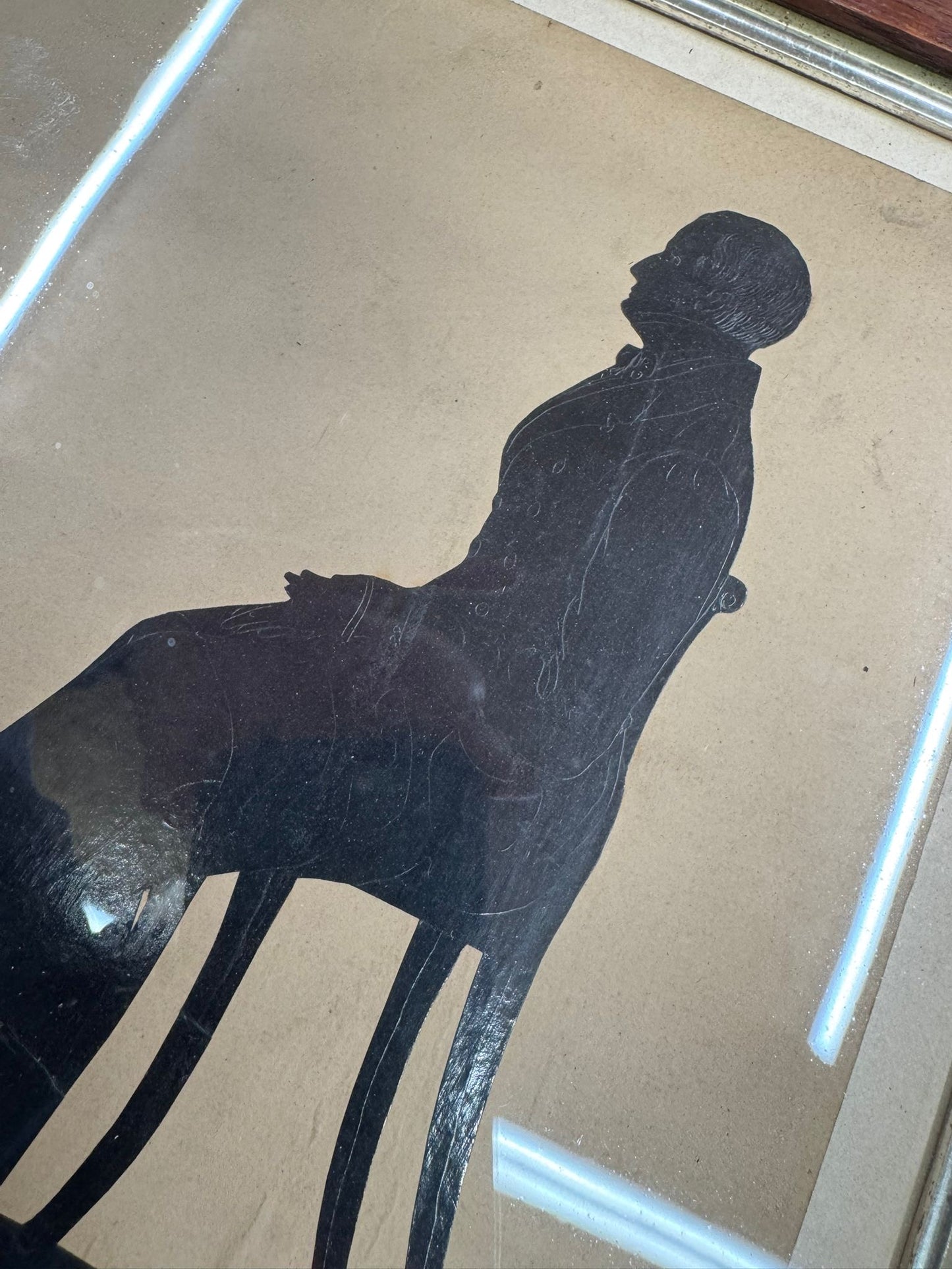 Antique 19thC Silhouette Portrait in Oak Frame – Family Scene, Signed & Rare