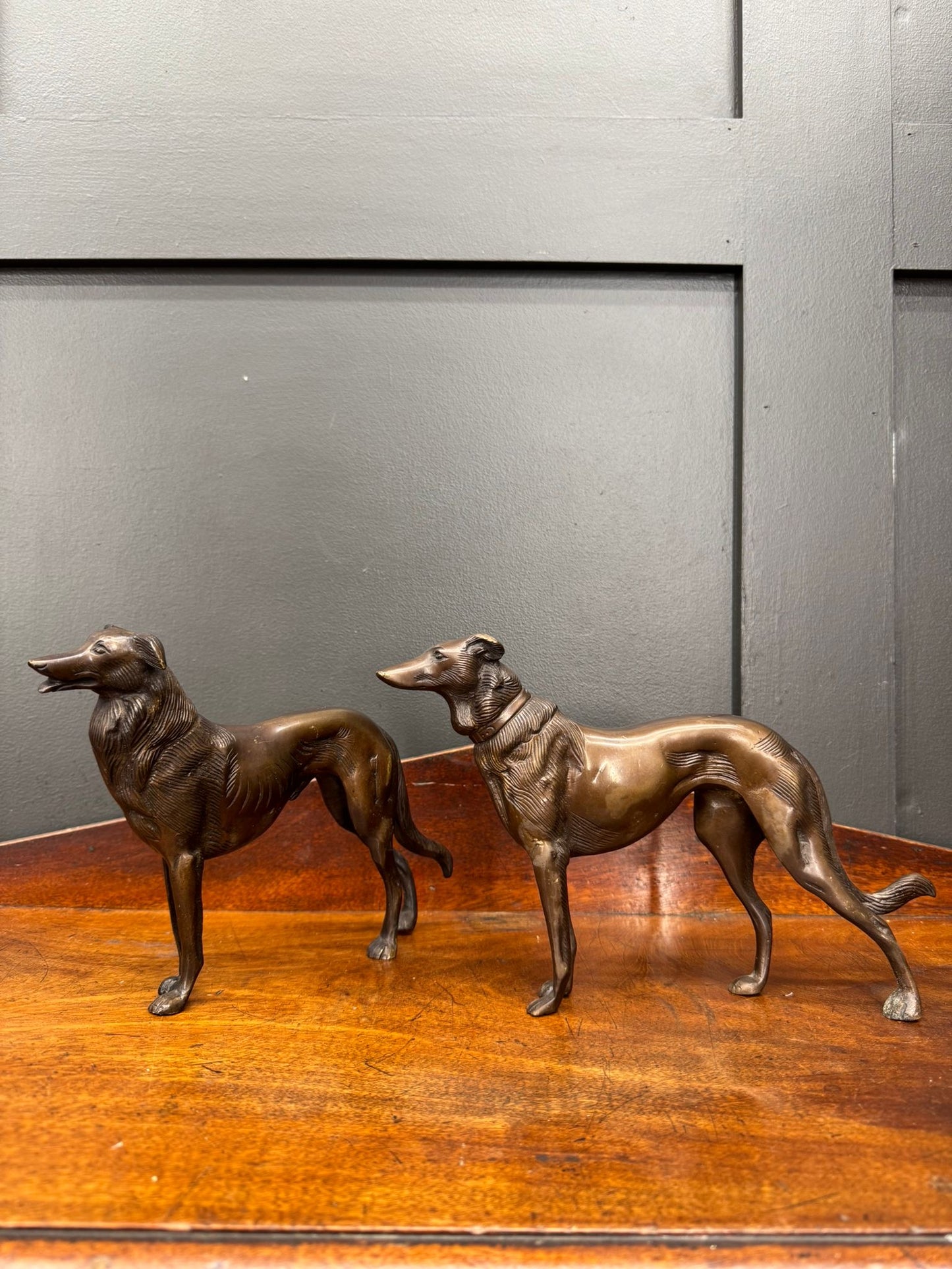 Pair Of Bronze Greyhound Figurines / Bronze Dog Ornaments / Dog Statue