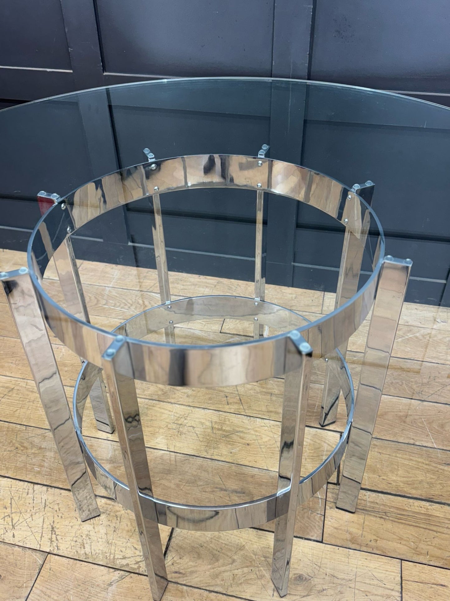 1970s Round Glass Top Chrome Dining Table By Richard Young Merrow Associates
