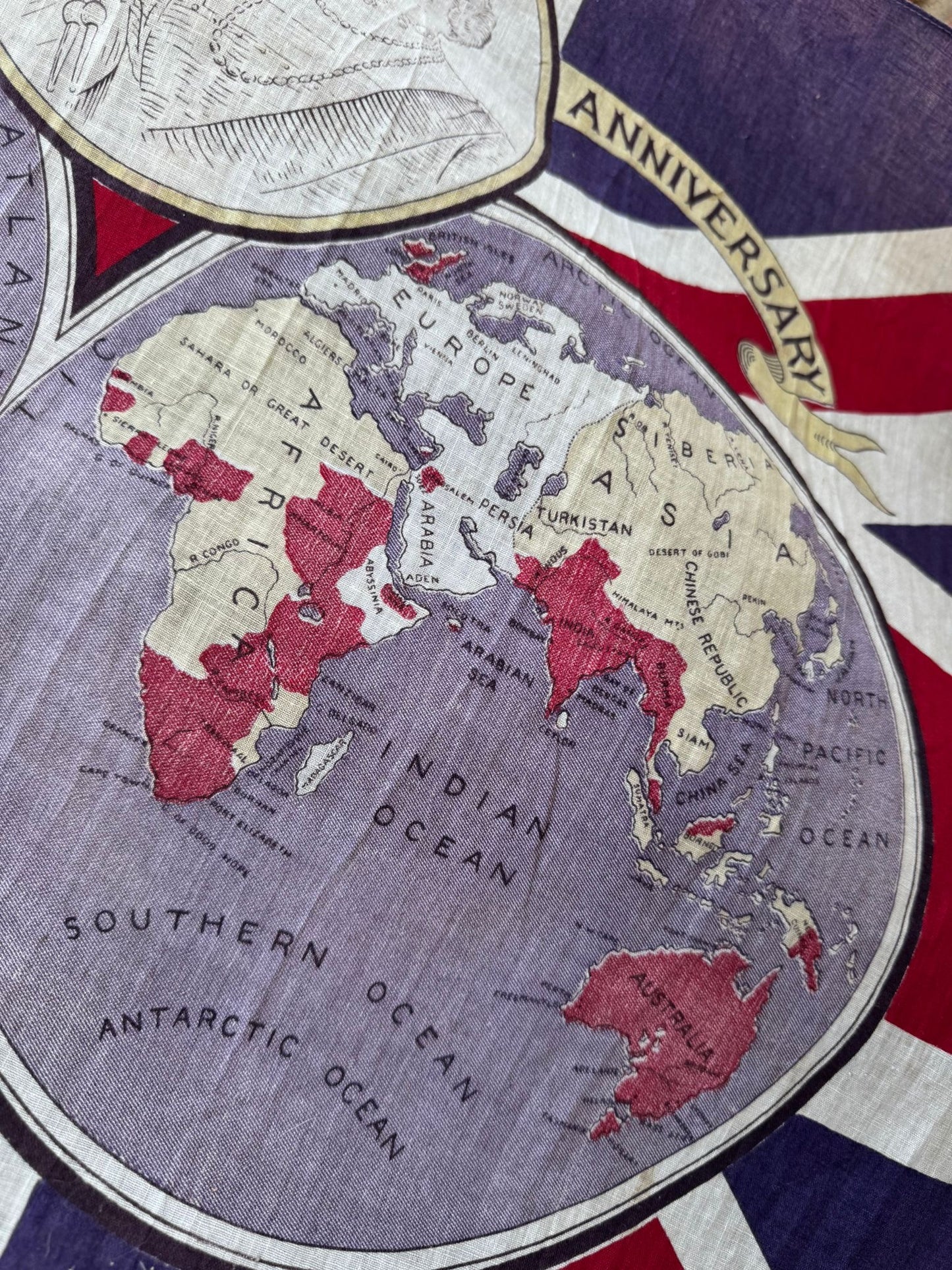 Rare 1935 British Empire Jubilee Flag King George V Map Colonies Collectible