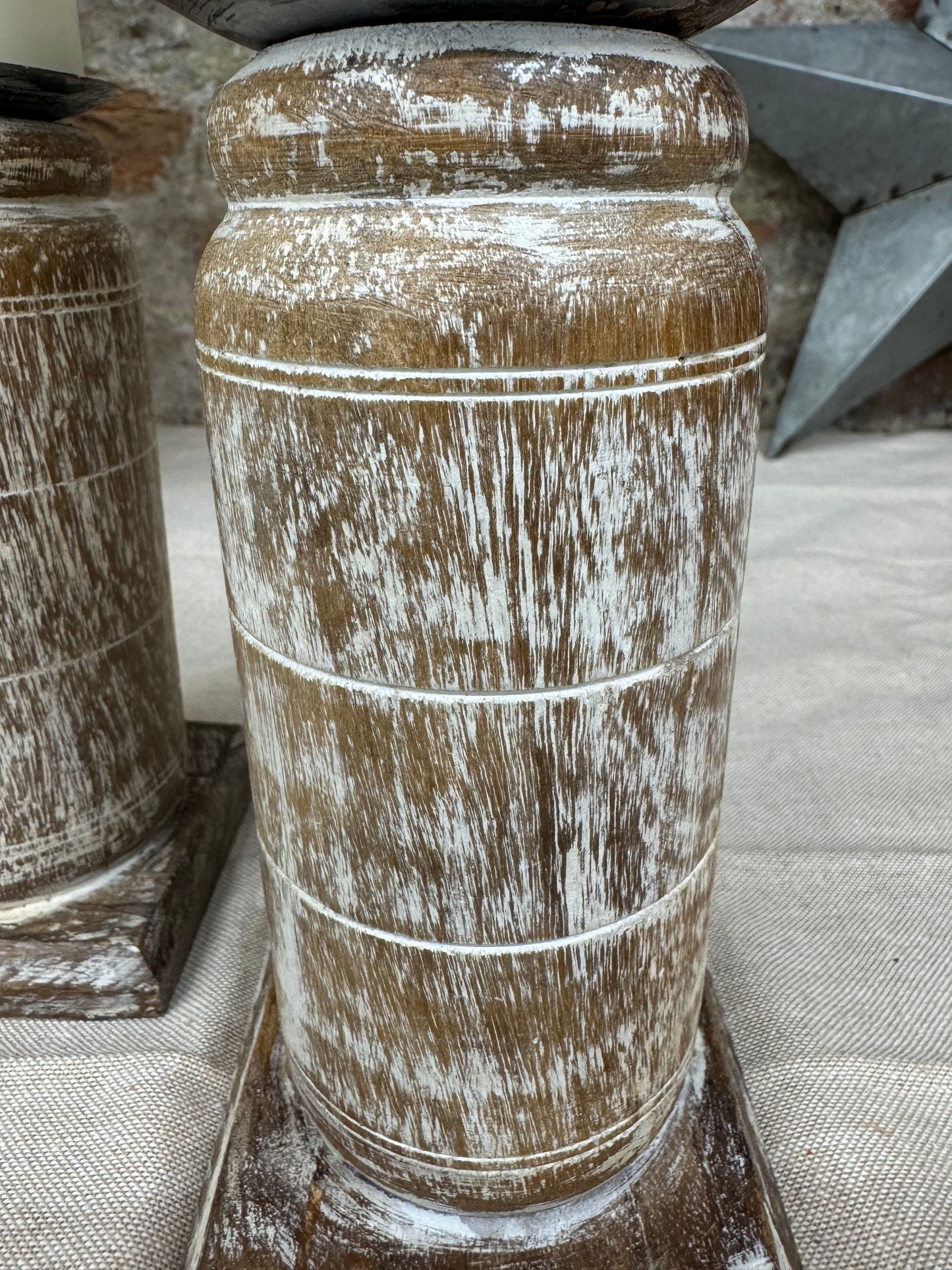Pair Of Rustic Wooden Candle Holders / Large Church Candle Candlesticks /E