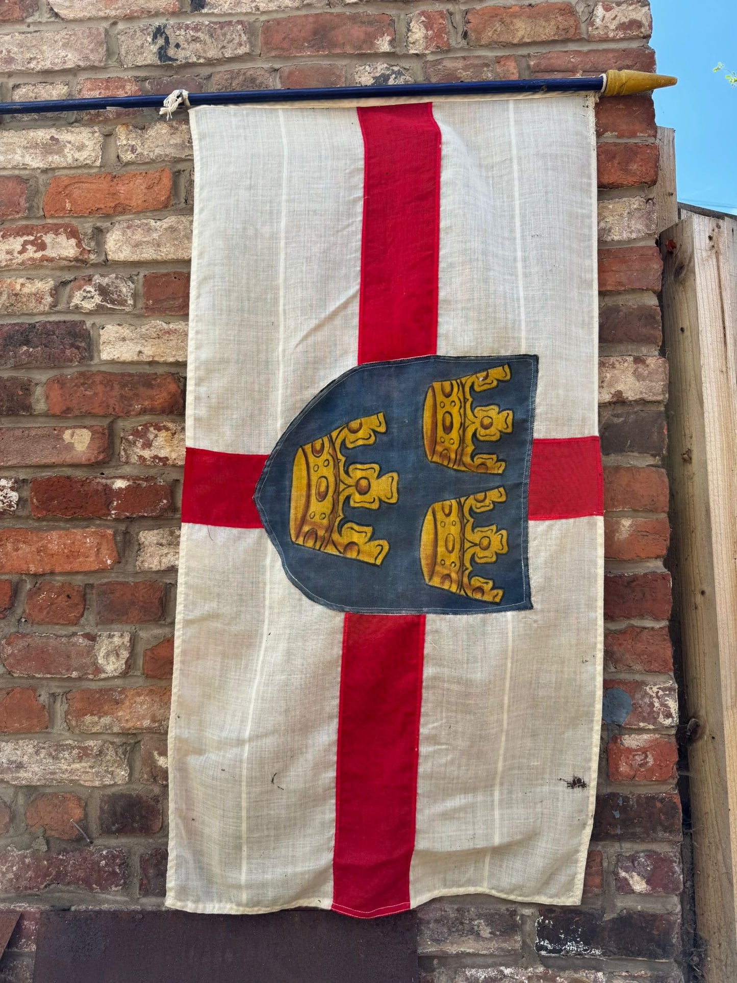 Vintage East Anglia Banner Flag – Hand-Sewn Heraldic Three Crowns – Collectible