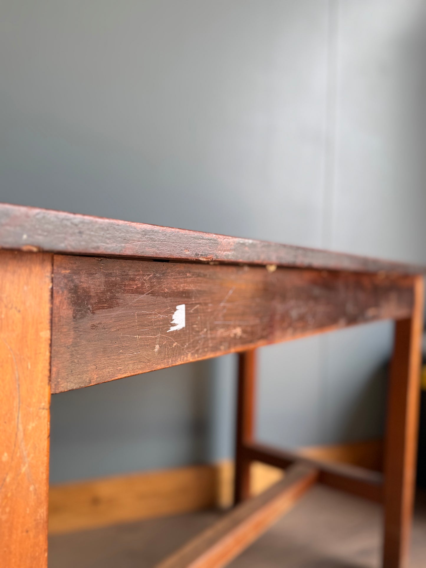 Vintage School Lab Bench Iroko Top Beech Frame Kitchen Island Prep Table Desk