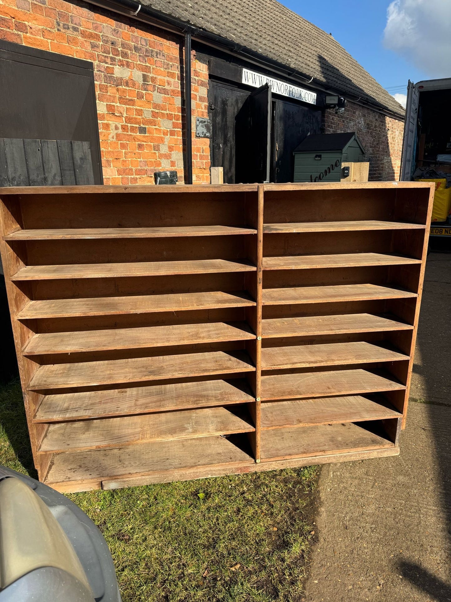 Large Rustic Antique Pitch Pine Bookcase Storage Shelving Unit / Reclaimed Barn