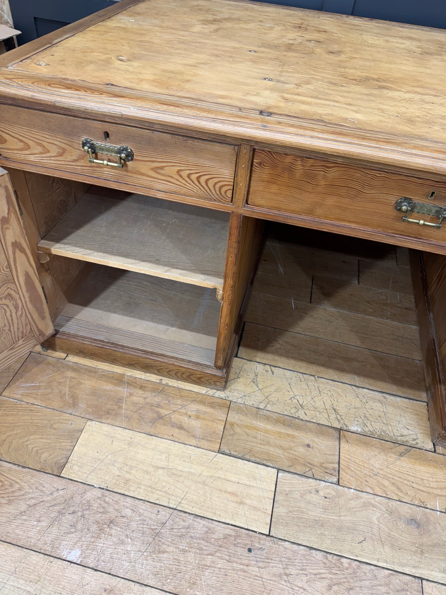 Antique Large Pitch Pine Partners Desk/ Writing Desk / Double Sided Desk / Table