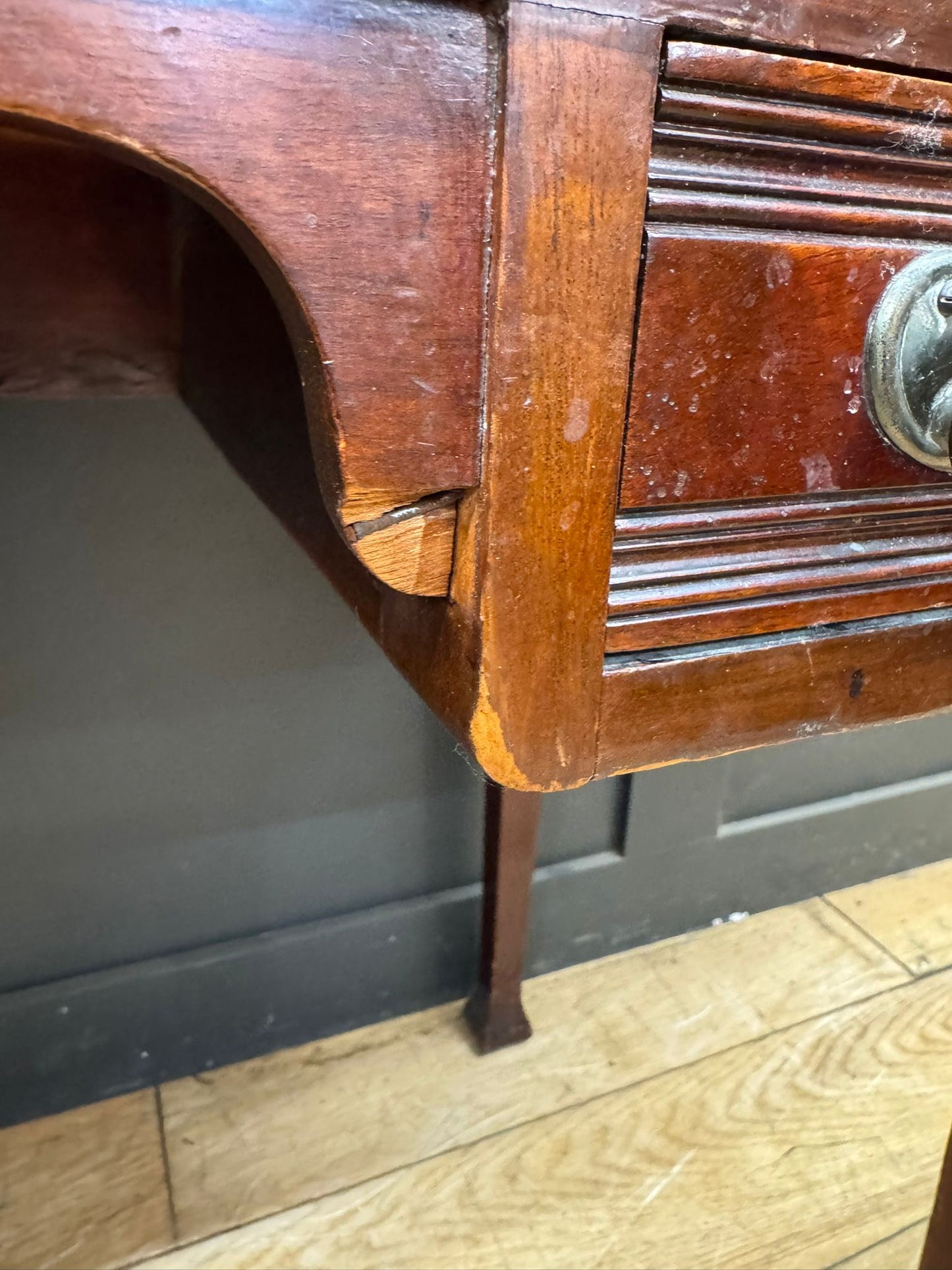 Vintage Mahogany Drop Leaf Side Table – 3 Drawers – Leather Inset Top