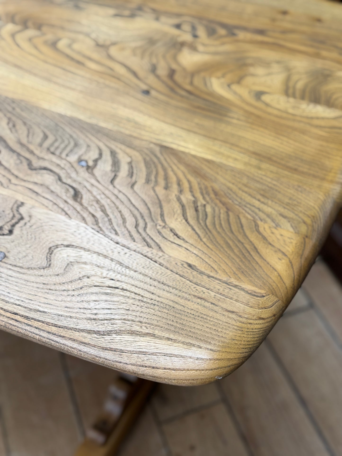 Vintage Ercol Refectory Elm Plank Top Kitchen Dining Table / Mid Century