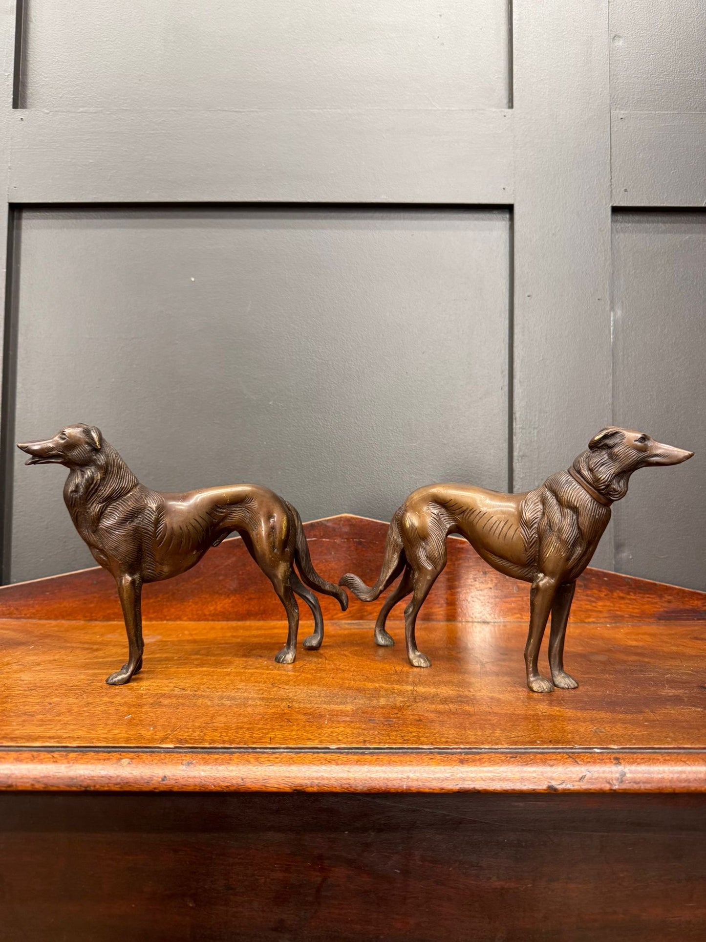Pair Of Bronze Greyhound Figurines / Bronze Dog Ornaments / Dog Statue