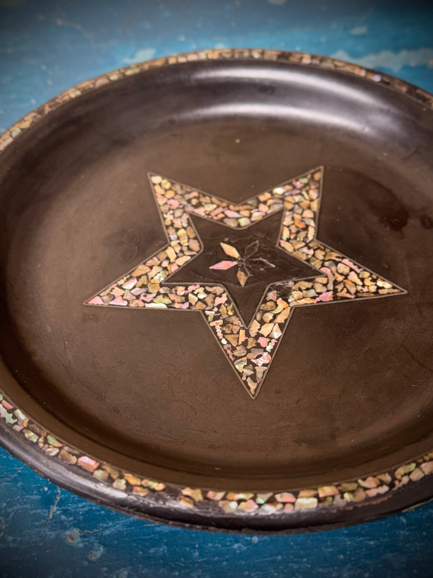 Antique 19th.C Papier-Mâché Lacquered Chinese Tray Plate Bowl Mother Of Pearl B