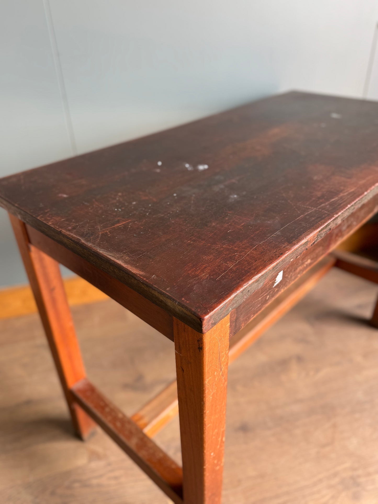 Vintage School Lab Bench Iroko Top Beech Frame Kitchen Island Prep Table Desk