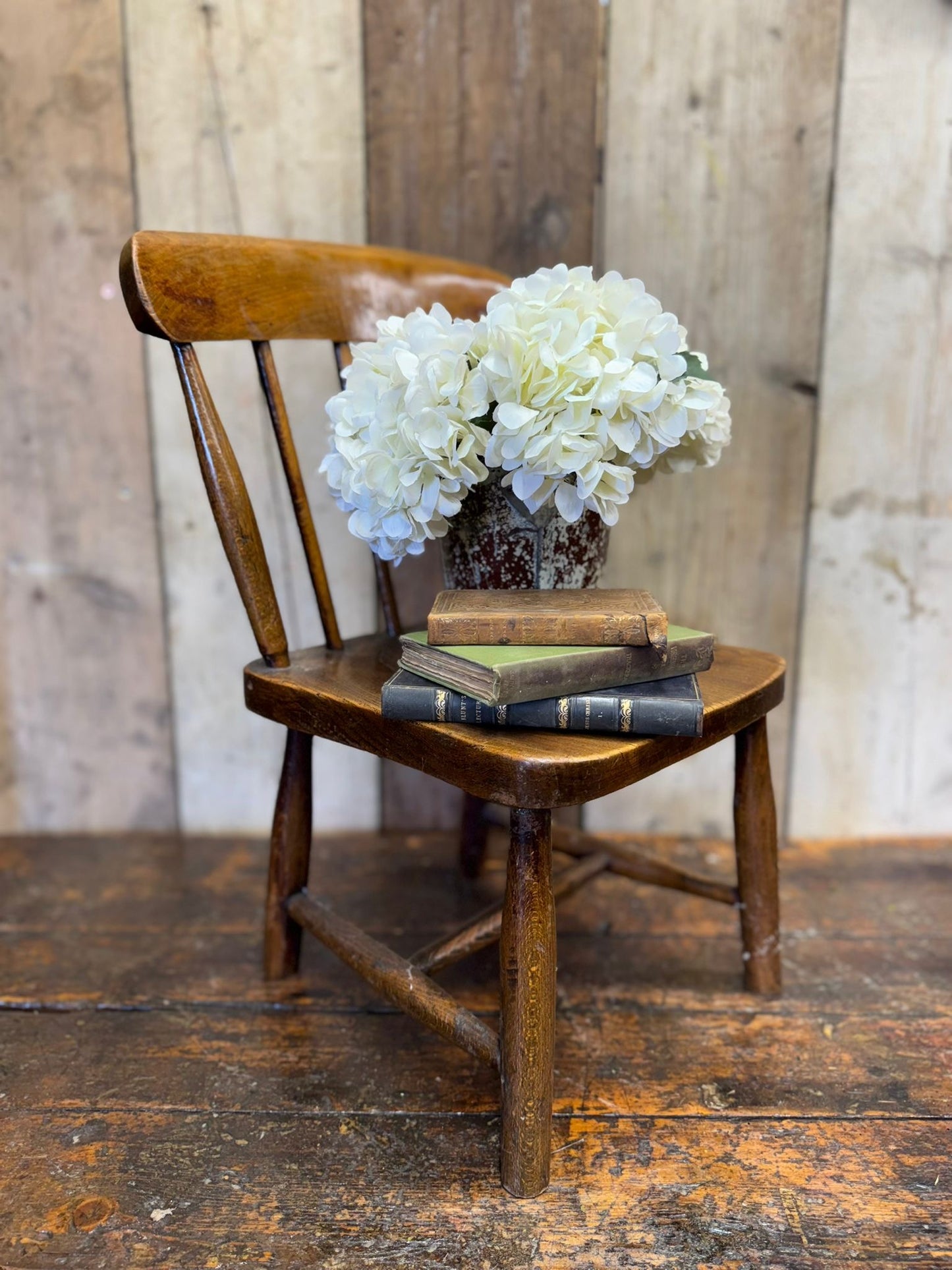 Antique Child’s Chair with Elm Seat – Nursery Book Display Plant Stand Chair C