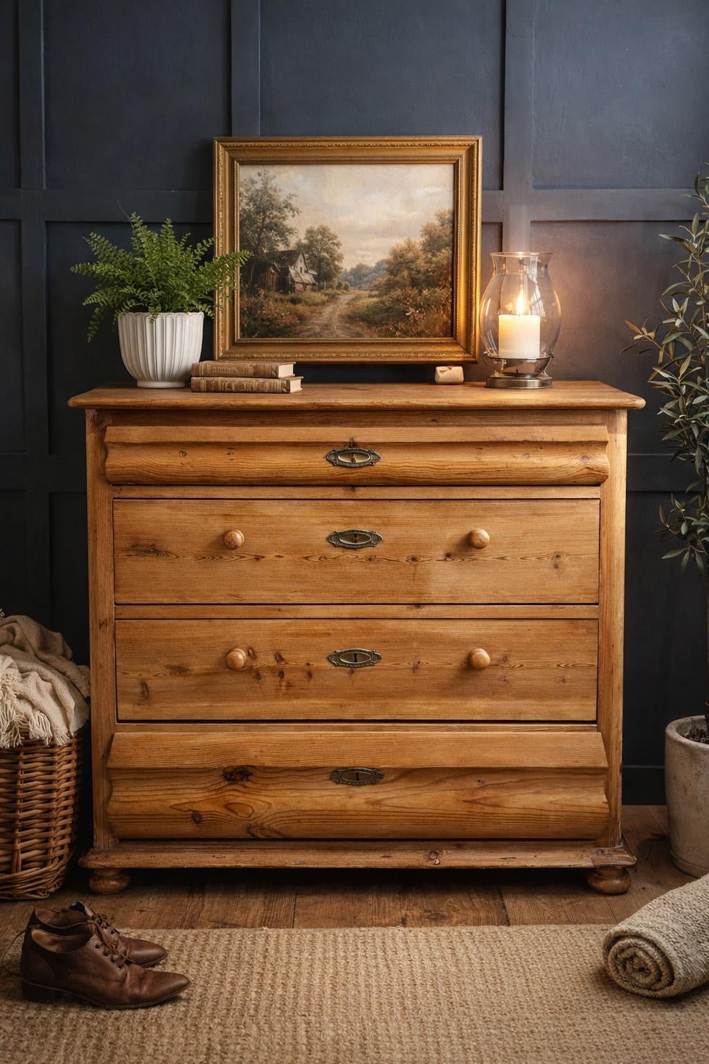 Mid Victorian Rustic Pine Chest of Drawers | Antique Farmhouse Bedroom Storage