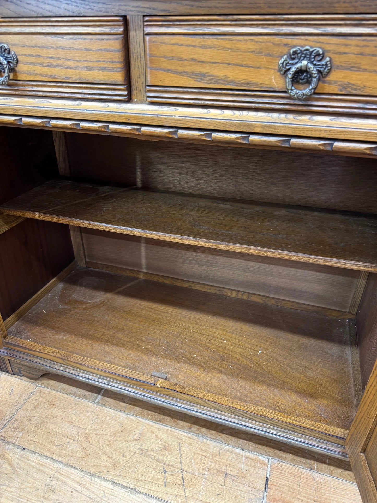 Old Charm Oak Sideboard Large Vintage Carved Cupboard Dresser Cabinet TV Stand