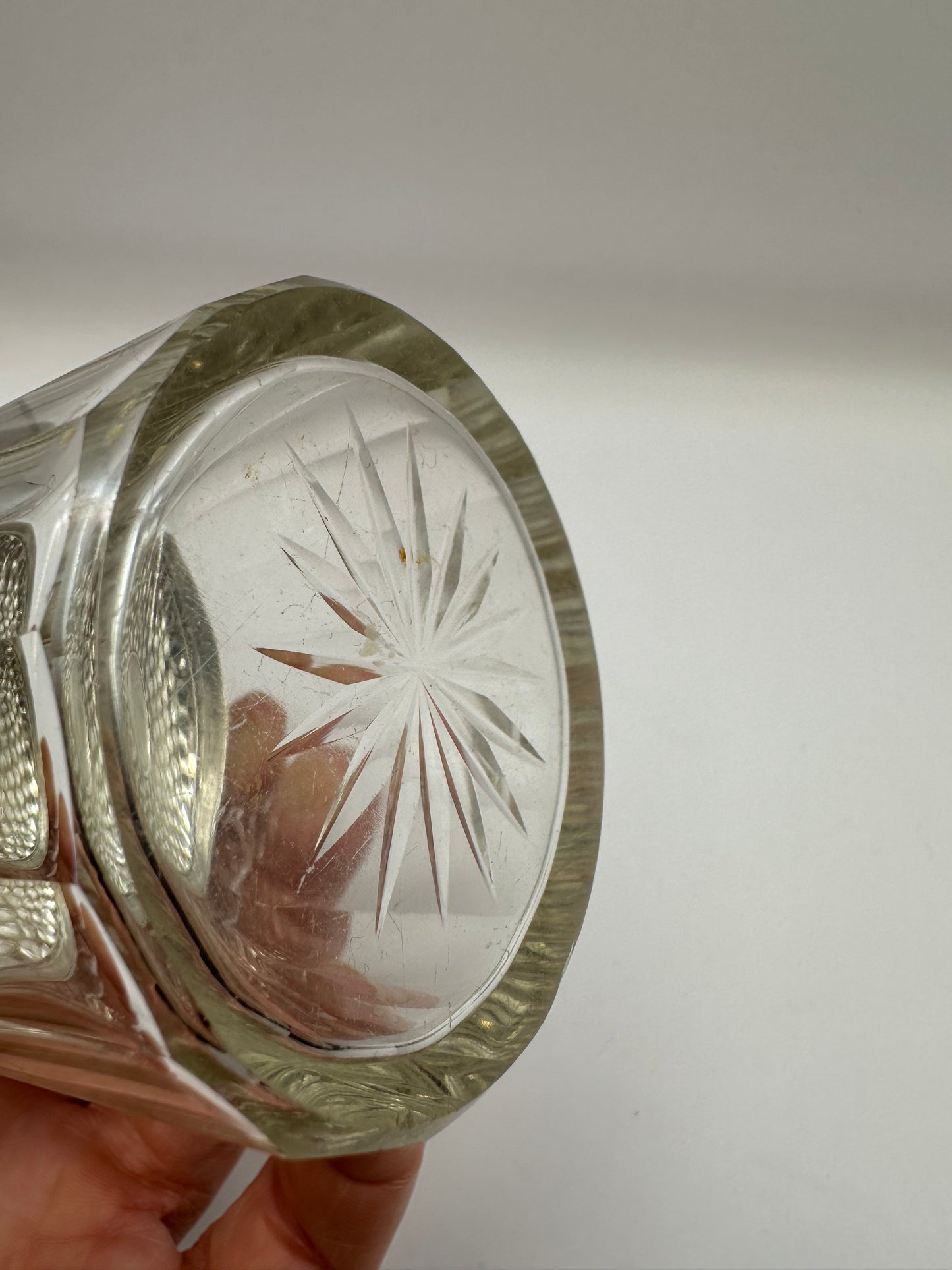 Antique Solid Sterling Silver Topped Cut Glass Pot / Inscribed With Milly