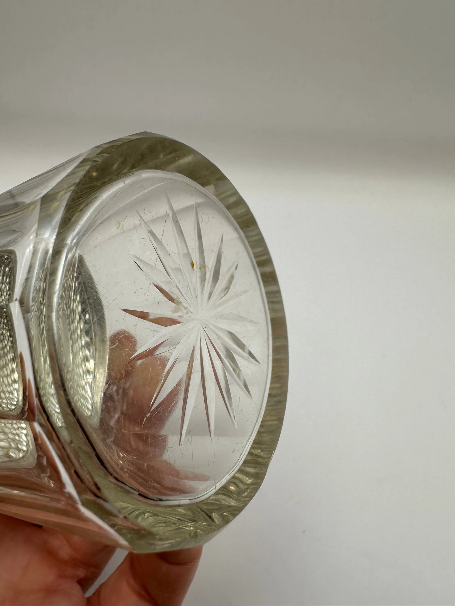 Antique Solid Sterling Silver Topped Cut Glass Pot / Inscribed With Milly RUSTIC WAREHOUSE NORFOLK