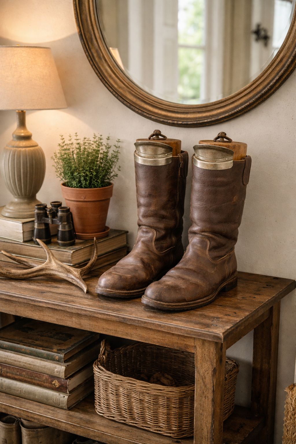 WWII Military Brown Leather Flying Army Boots with Boot Trees Jack Boots