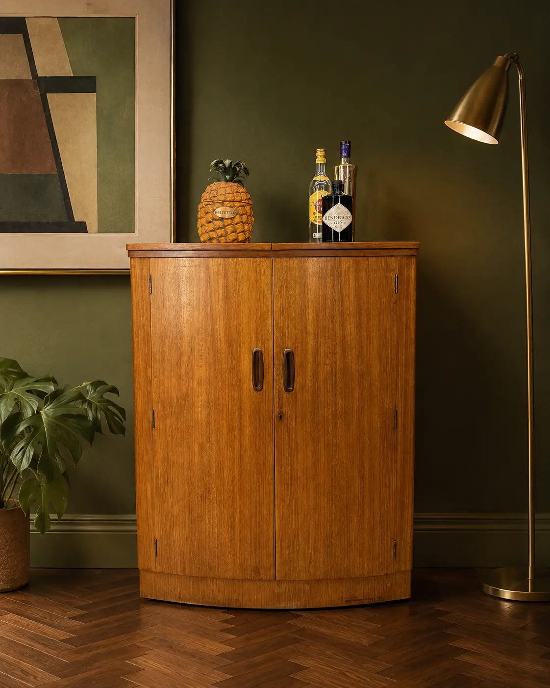 Vintage 1960s Turnidge London Teak Metamorphic Cocktail Bar Drinks Cabinet