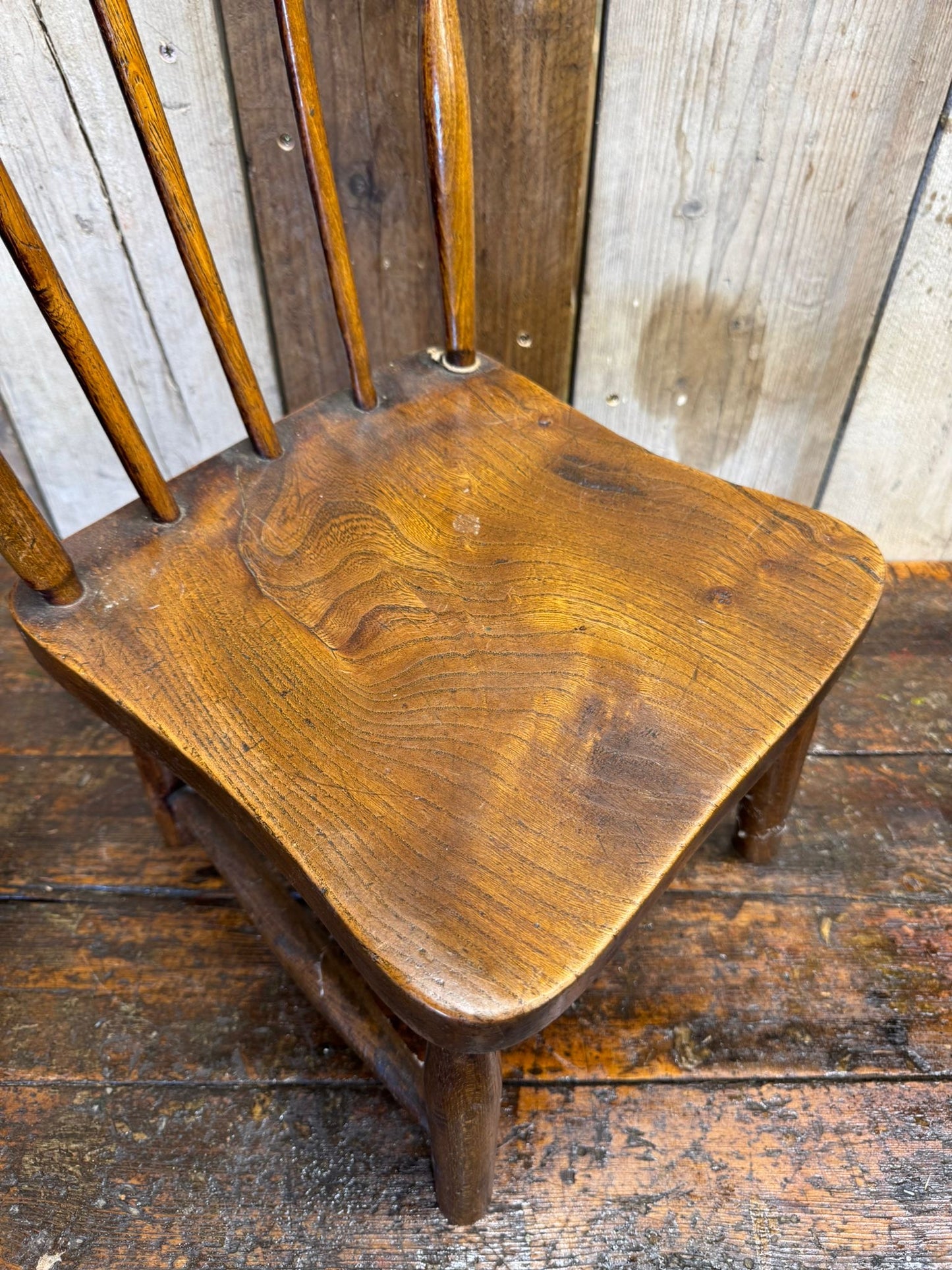 Antique Child’s Chair with Elm Seat – Nursery Book Display Plant Stand Chair C